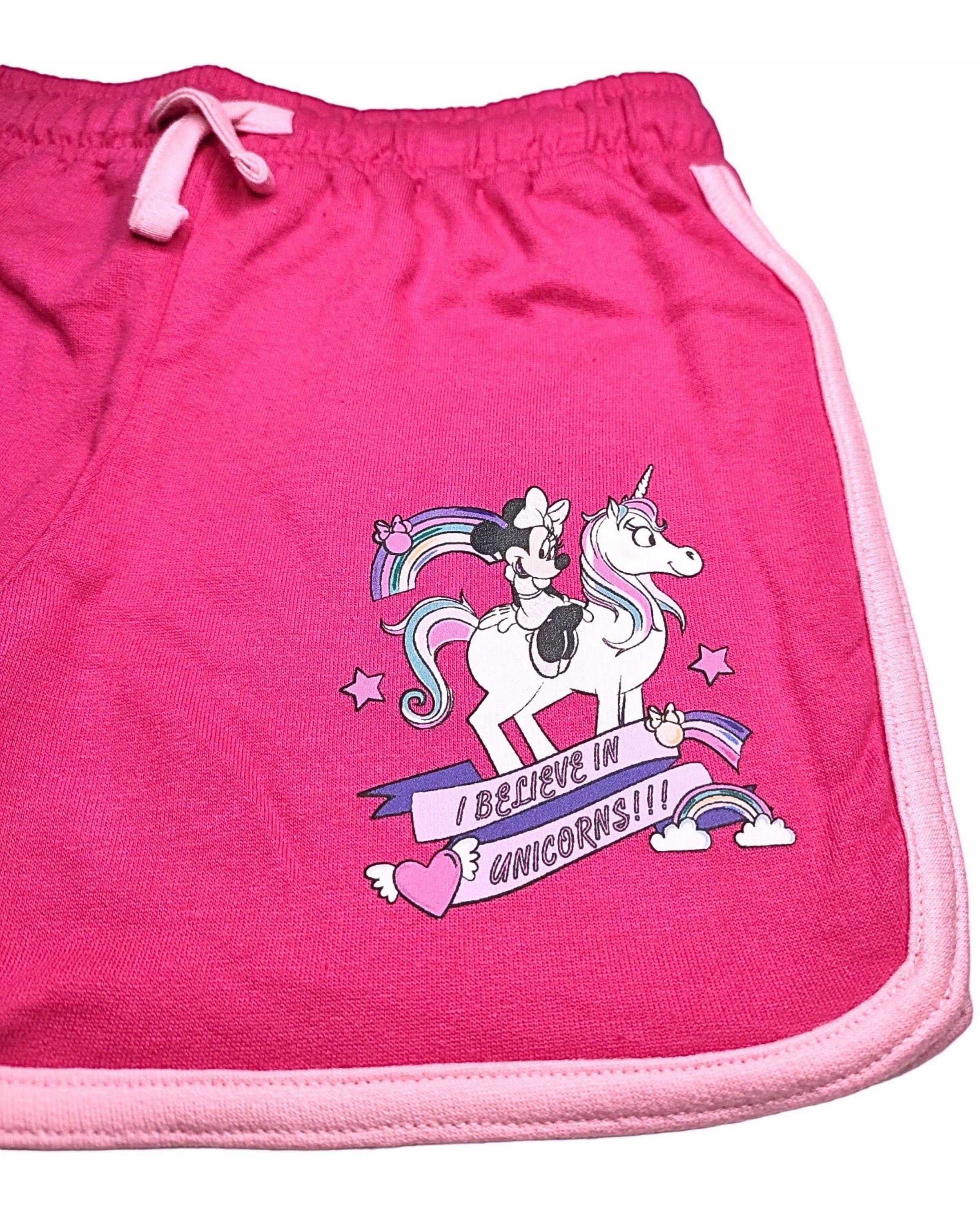 - Minnie 128 Shorts 98 Mouse - Pink in kurze Minnie Disney Mädchen Baumwolle Gr. aus believe I Maus Unicorns Hose cm