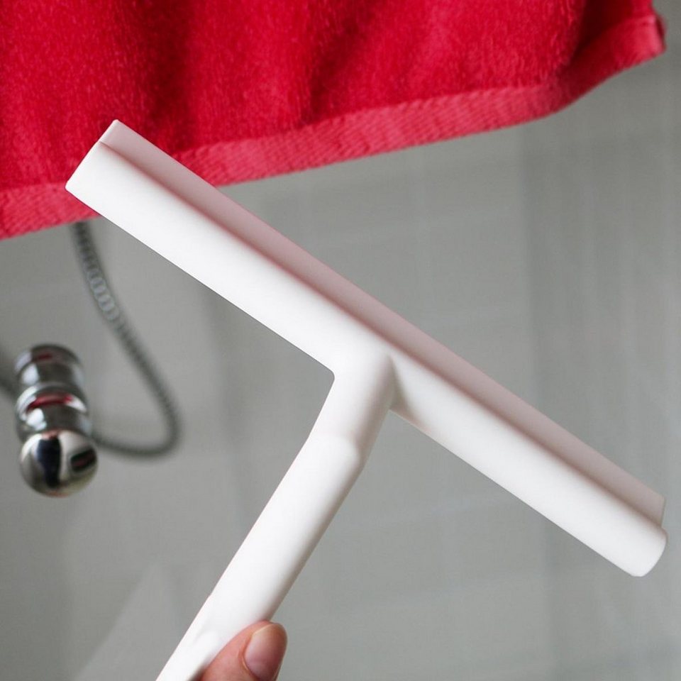 Zone Denmark Duschabzieher ZONE Dusch-Abzieher WIPER weiß mit Halter aus Silikon, (2-St), mit magnetischer Halterung samt Klebestreifen