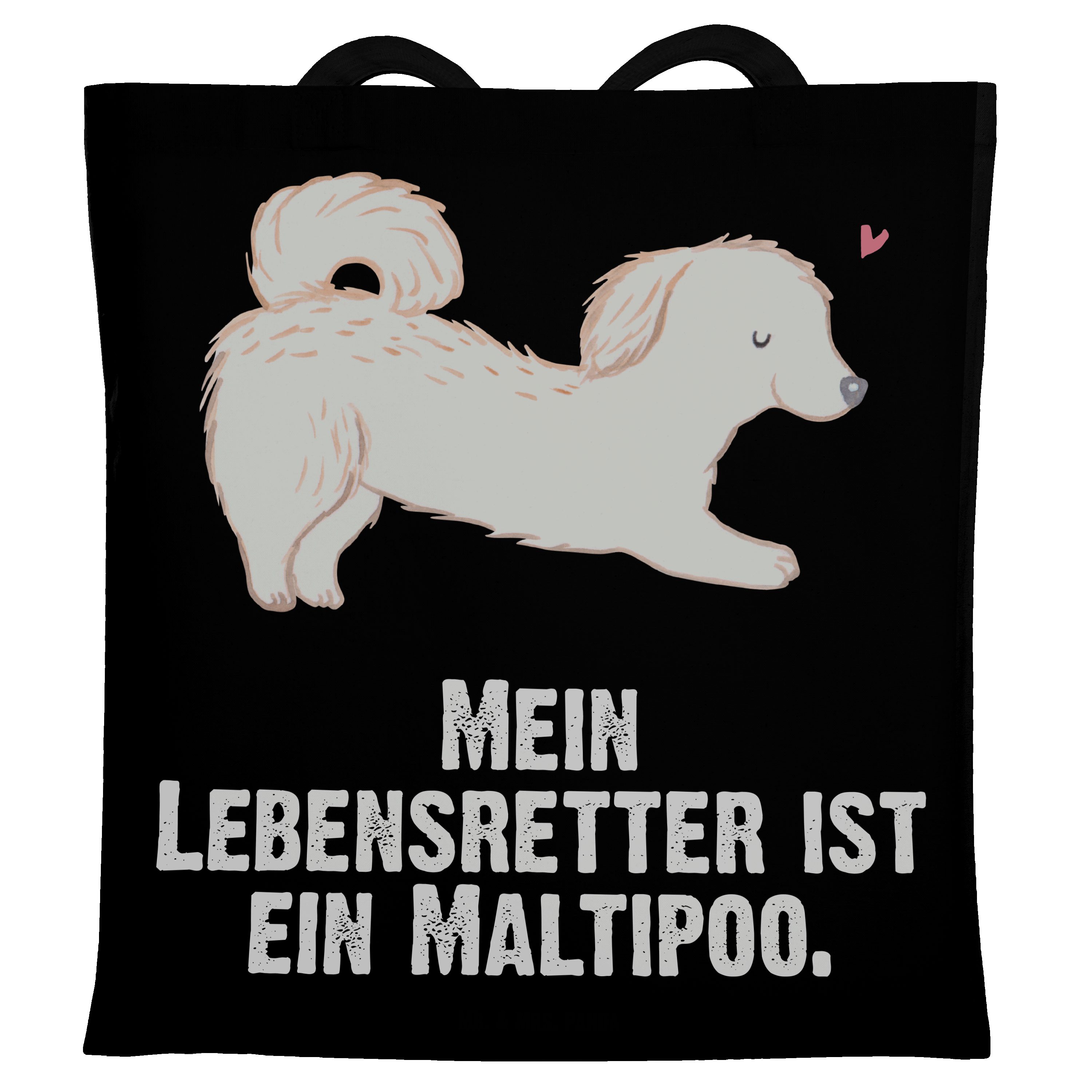 Mr. & Mrs. Panda Tragetasche Maltipoo Lebensretter - Schwarz - Geschenk, Hundebesitzer, Einkaufsta (1-tlg)