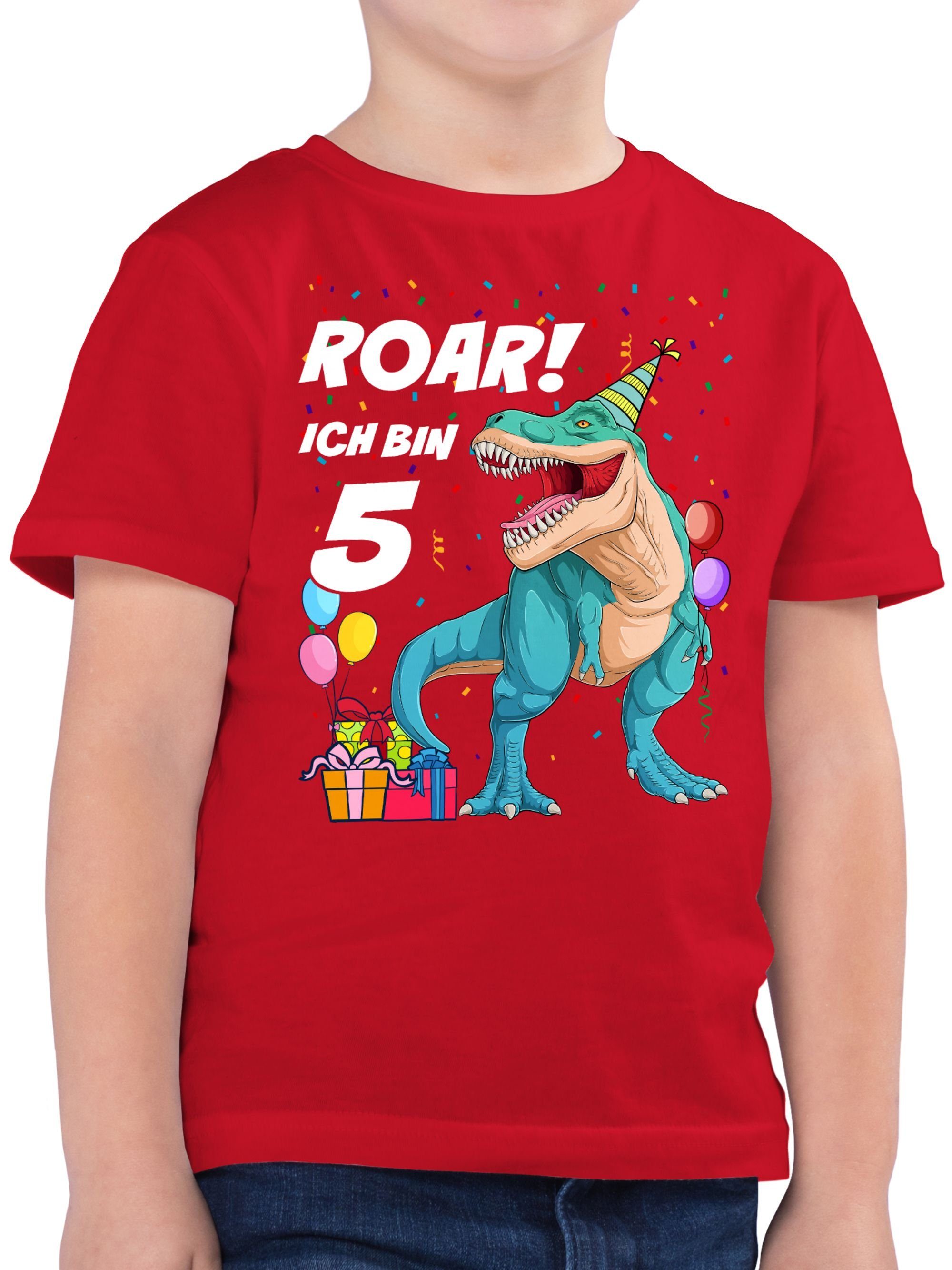Shirtracer T-Shirt Ich bin 5 Jahre - T-Rex Dinosaurier Dino 5. Geburtstag 03 Rot