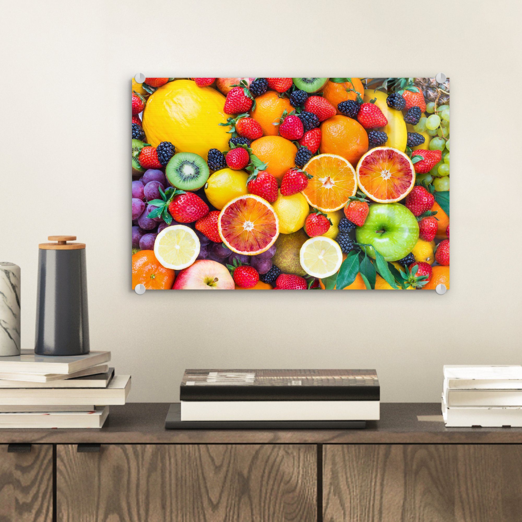 Apfel Obst, Glas St), - - Wanddekoration - Wandbild - auf Weintrauben Foto MuchoWow Glasbilder (1 Bilder Glas auf Acrylglasbild -