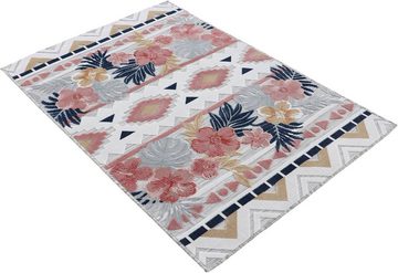Teppich Deja 101, carpetfine, rechteckig, Höhe: 4 mm, robustes Flachgewebe, Motiv- Floral Palmenblätter, Hoch-Tief Effekt
