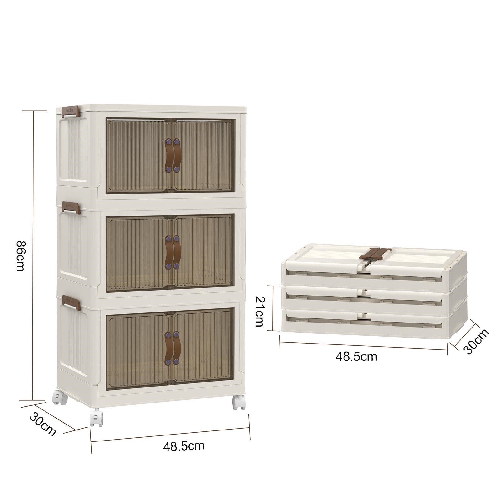 JEOBEST Aufbewahrungsbox Faltbar Aufbewahrungsbox mit Deckel, 3 STK Klappboxen Kunststoff, Stapelkisten mit Tür und Rollen für Büro, Küche, Wohnzimmer