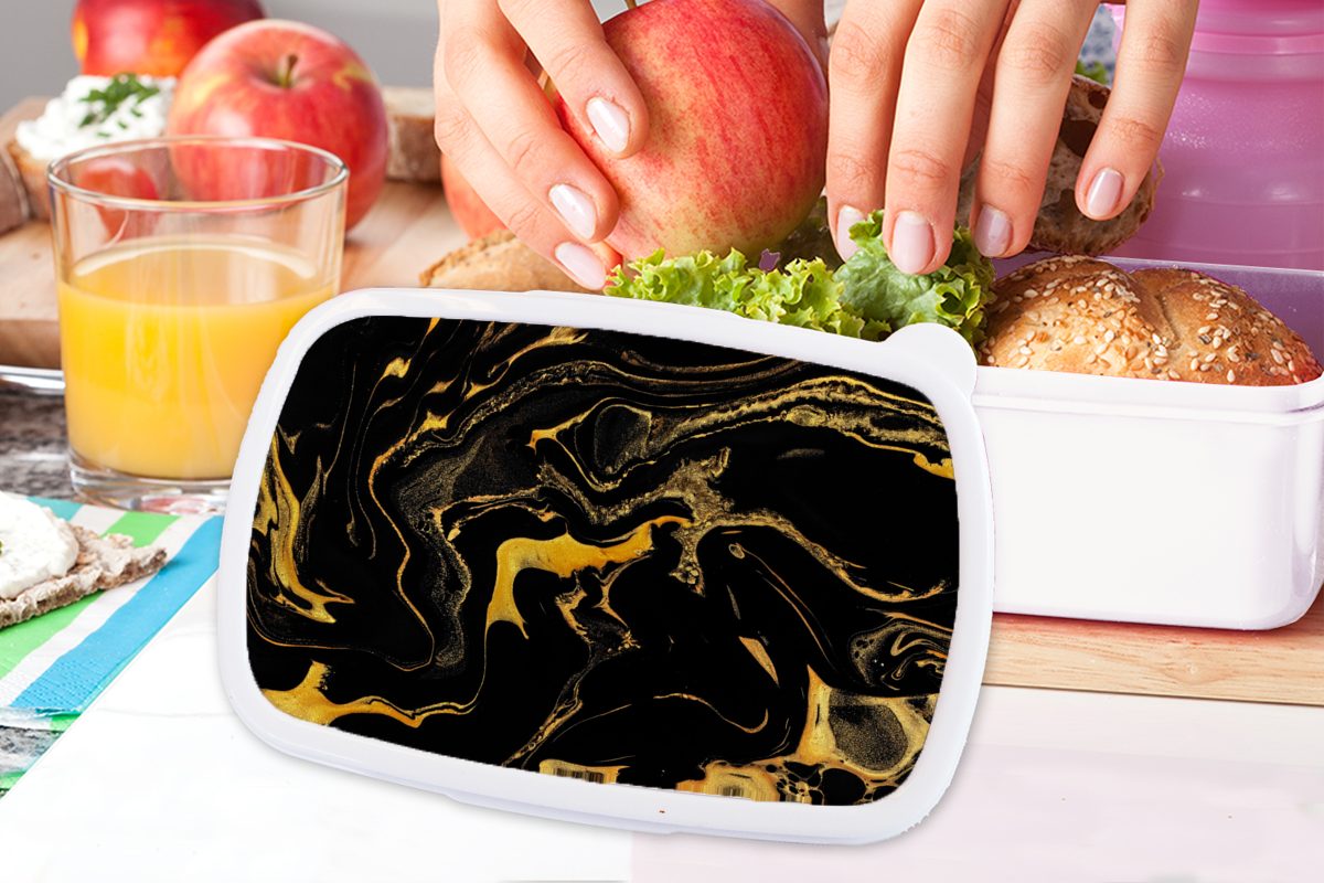 Jungs Lunchbox Kunststoff, Brotdose, für Kinder weiß für Mädchen Erwachsene, - und und (2-tlg), Brotbox Gold MuchoWow Muster Schwarz, -