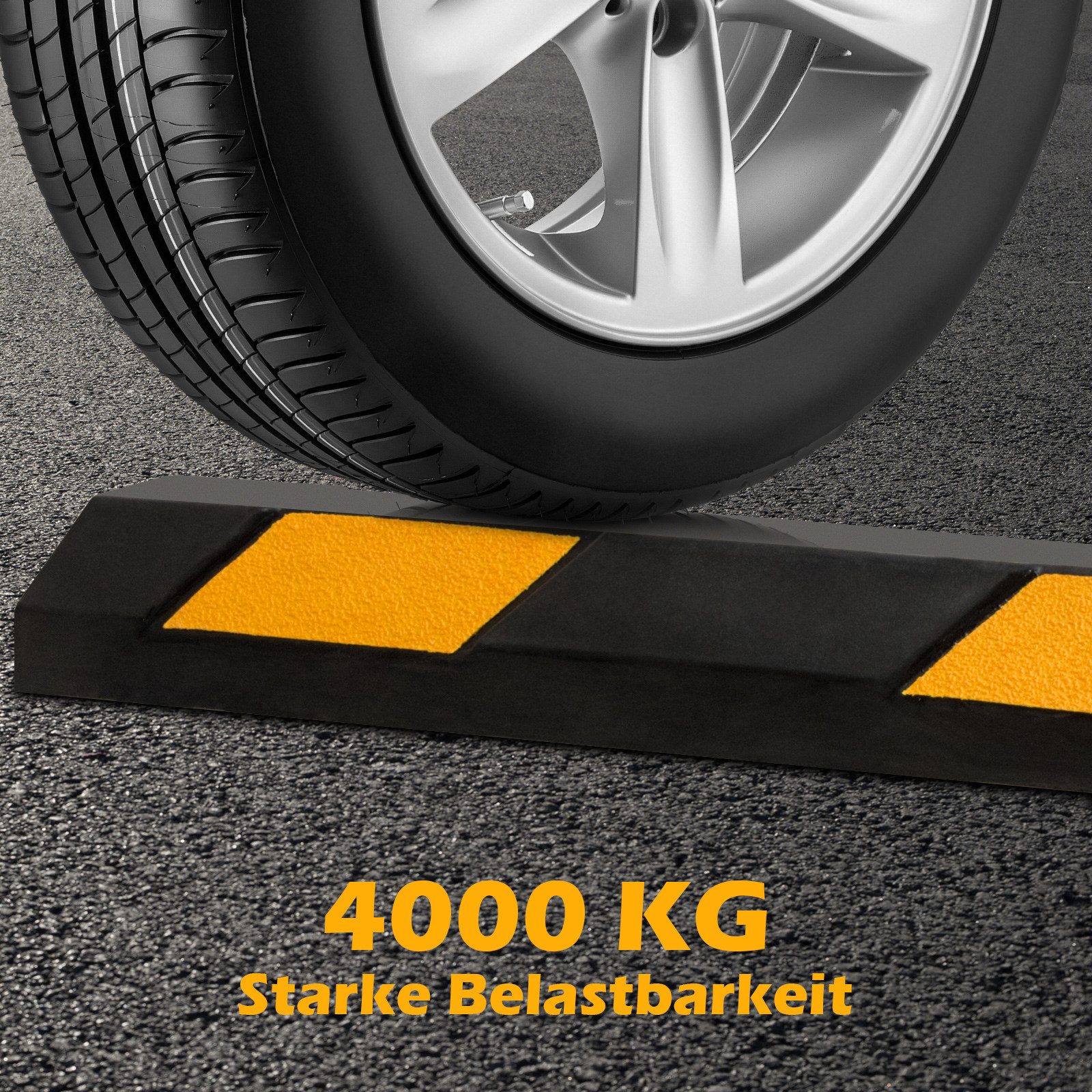 COSTWAY Parkschwelle, Parkbordstein aus Gummi mit gelben Reflektorstreifen