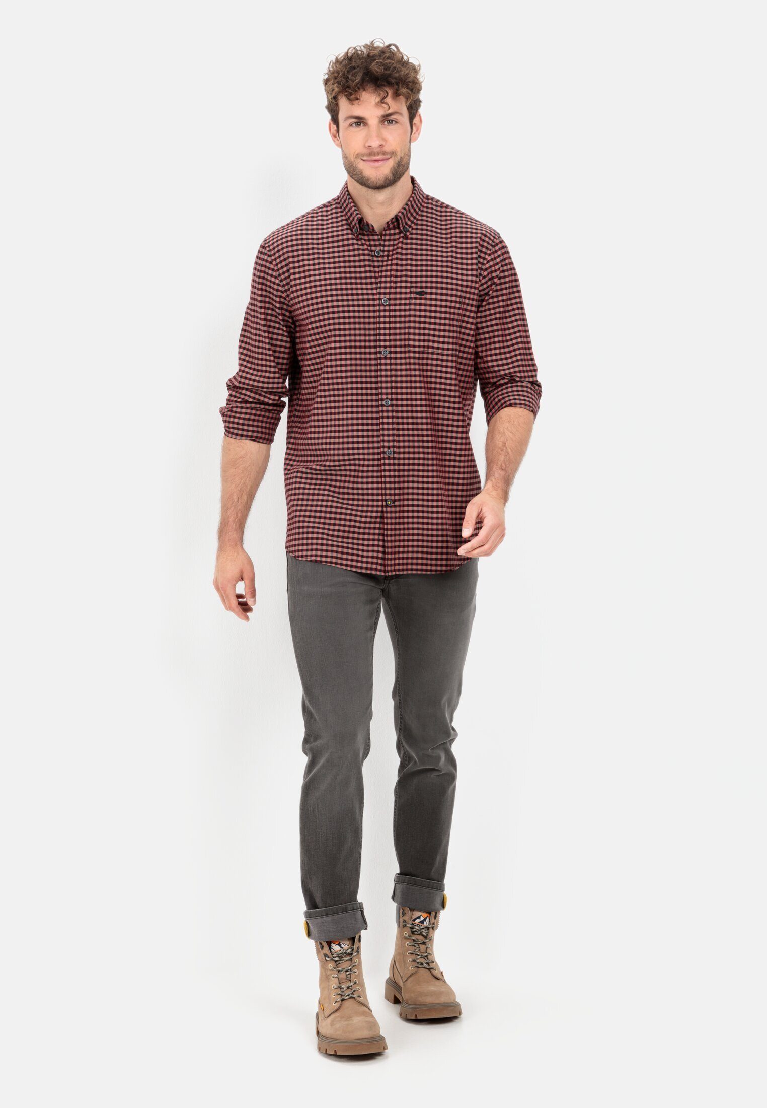 camel active Karohemd aus reiner Baumwolle Langarm Button-Down Button-Down