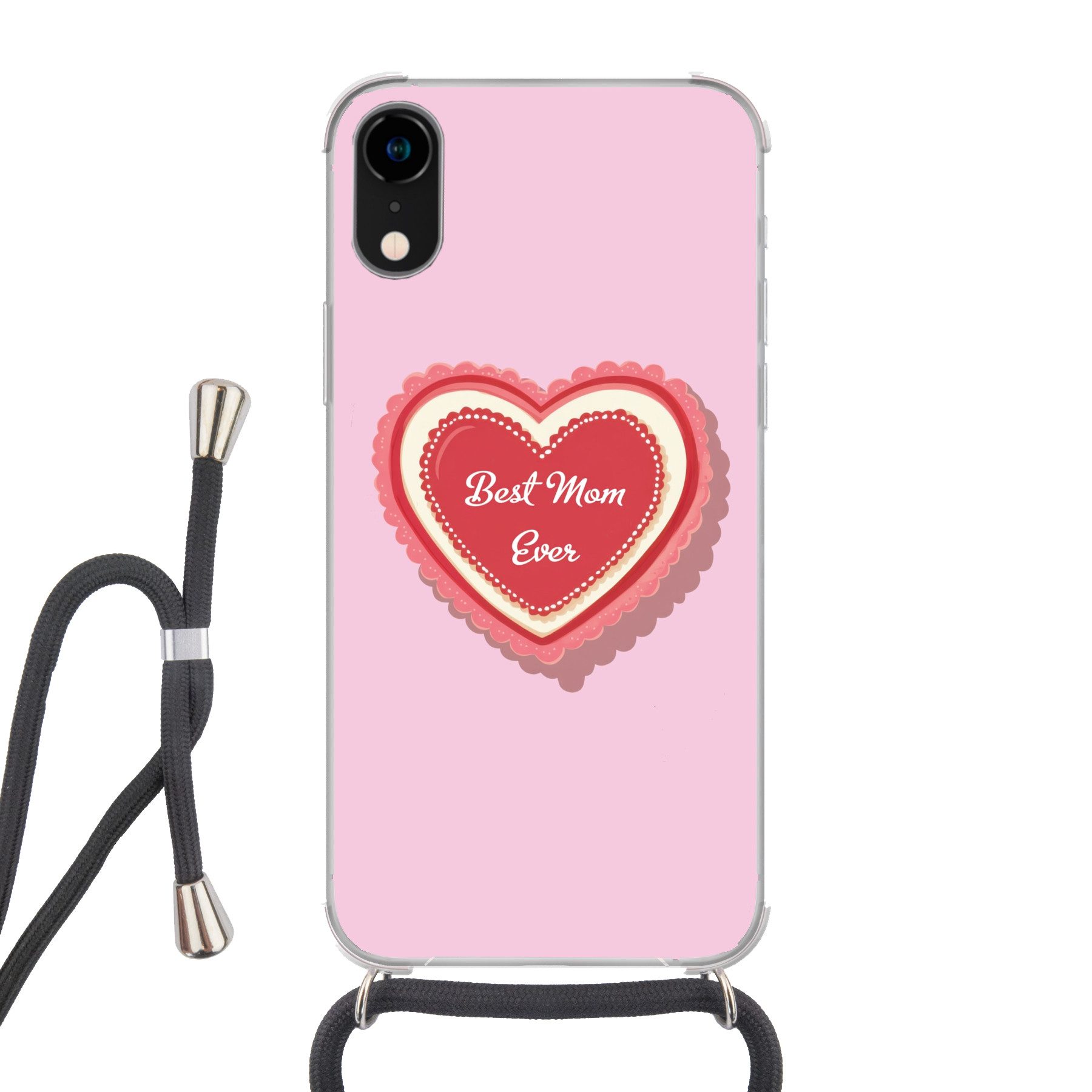 MuchoWow Handyhülle für Apple iPhone XR Text - Herz - Mutter - Rosa, Tragbare Handyhüllen mit Kette zum umhängen, Handykette Handyband