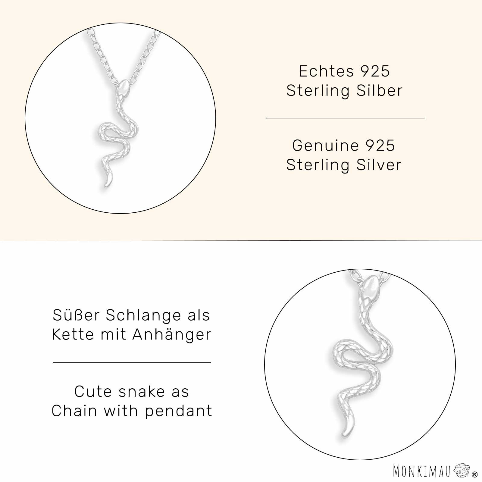 Schlangen Schmuck Monkimau Halskette (Packung) Kette Silber mit Anhänger Damen