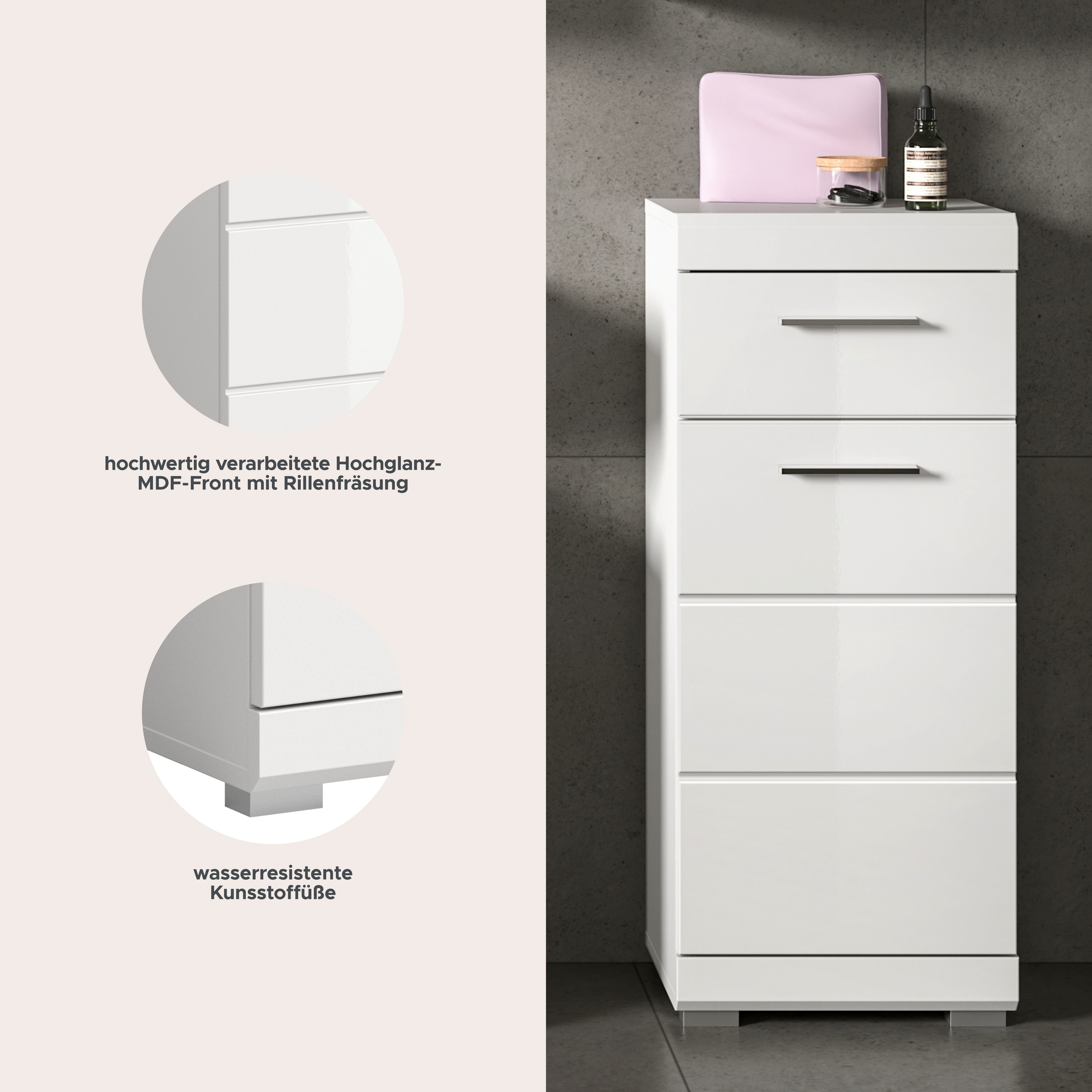 welltime Unterschrank SIENA, Breite 37cm, 1 Tür, 1 Schubkasten, 2 Fächer, MDF-Front (1-St., TOPSELLER) in verschiedenen Farben erhältlich, Badmöbel, Badschrank, Kommode, Bad