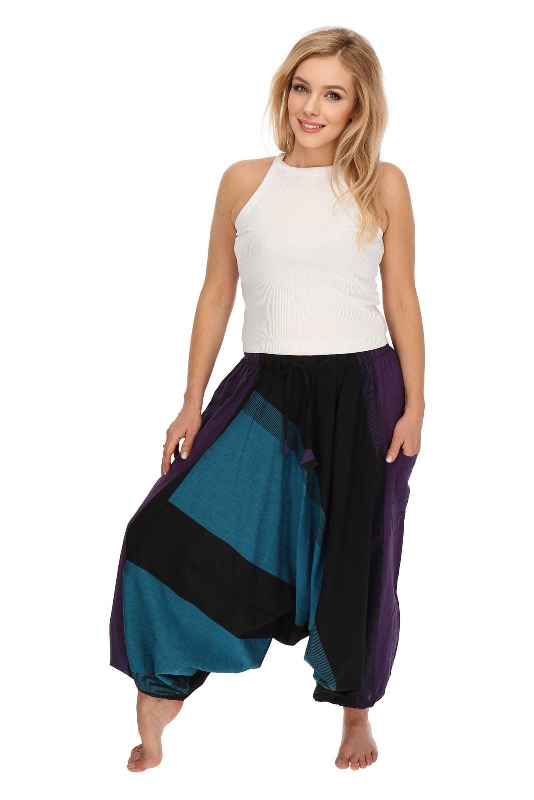 KUNST UND MAGIE Haremshose Unisex Haremshose onesize Bunt Hippie Goa Boho Baggy Pluder-Hose