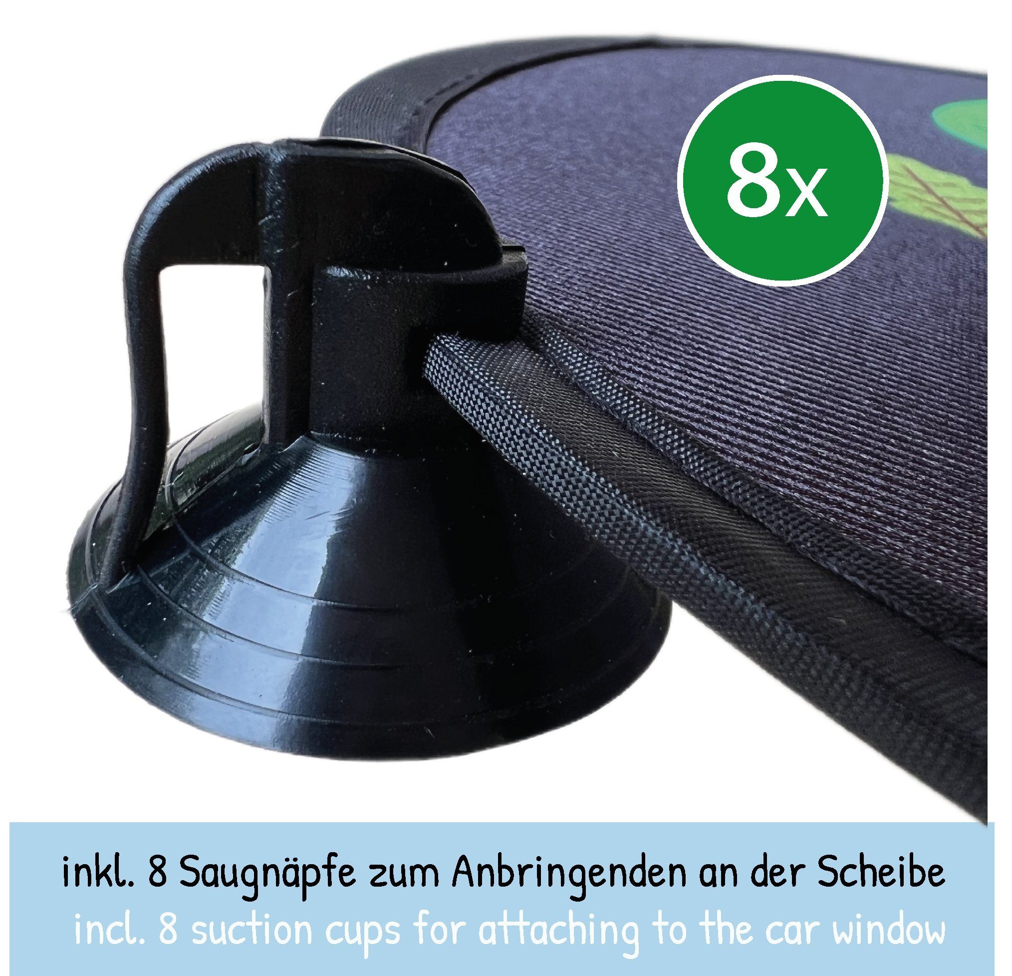 HECKBO Sonnenschutz 2X Auto Sonnenblende mit 8 Saugnäpfen - Waldtiere Tiere Motiv – Bild 5 von 5