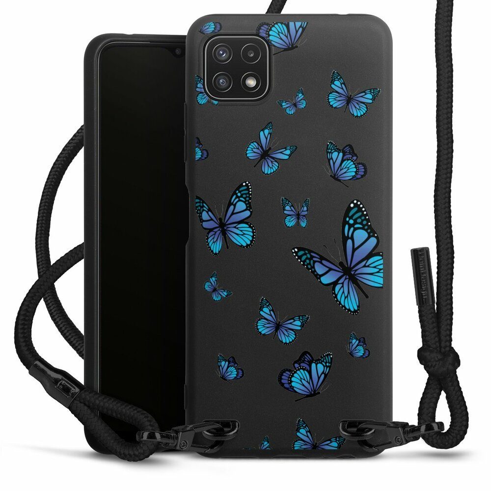 DeinDesign Handyhülle Schmetterling Muster transparent Butterfly Pattern  Transparent, Samsung Galaxy A22 5G Premium Handykette Hülle mit Band