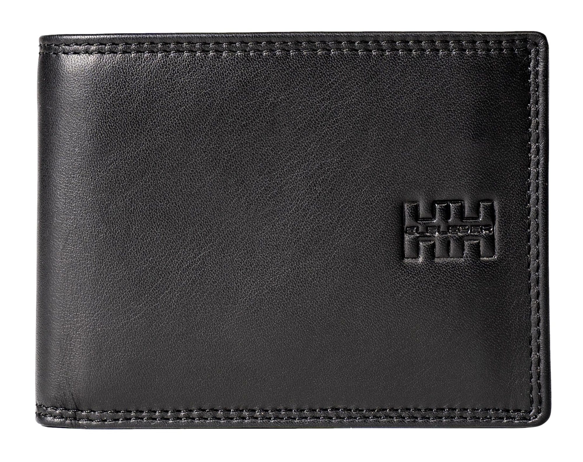 Elbleder Geldbörse Polo 105-01 Herren Business Portemonnaie aus Echtleder, mit 10 Kartenfächern und RFID-Schutz Schwarz Nappa