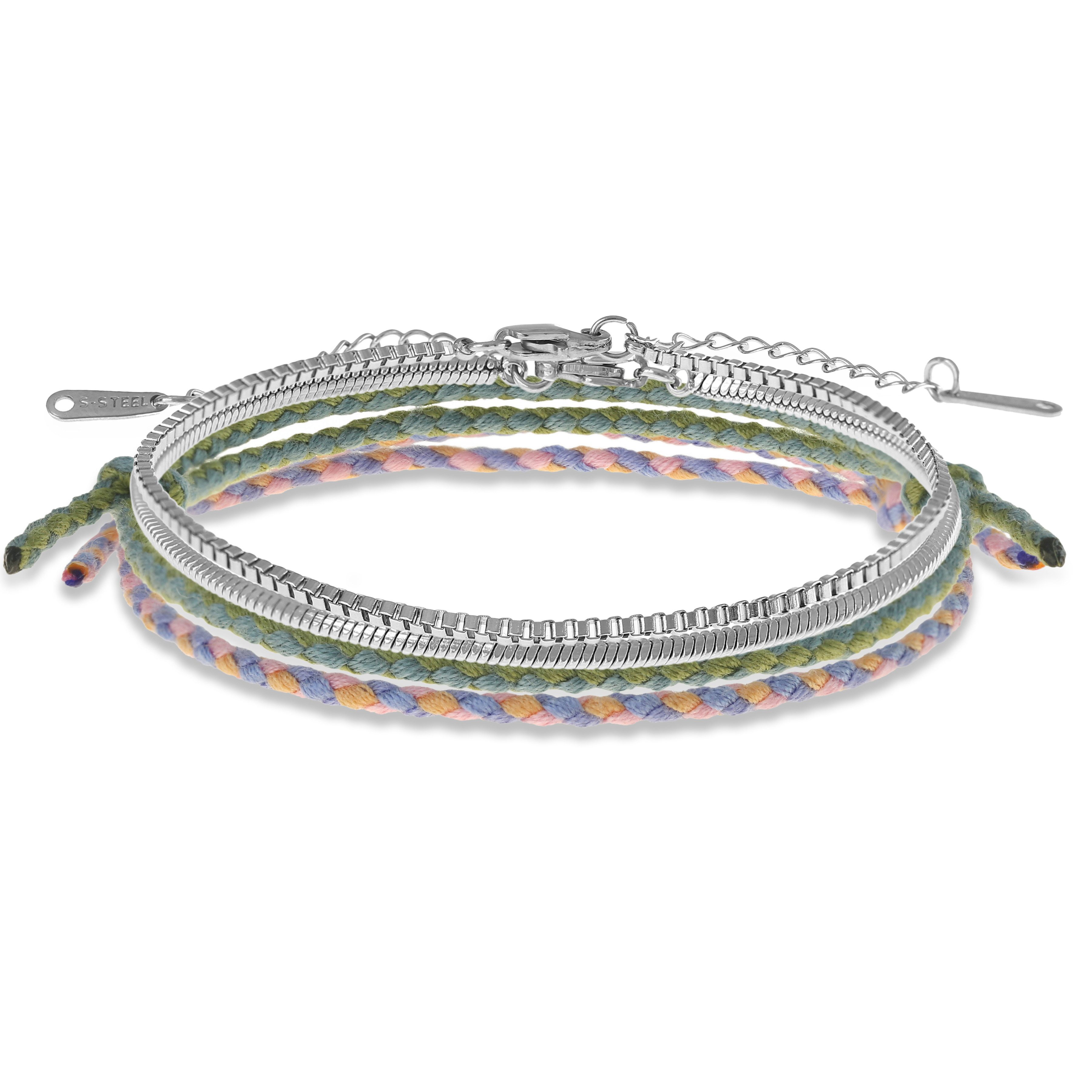 Made by Nami Armband Set Armband Herren Damen bunt mit verschiedenen Armbändern, aus Stoff und Edelstahl - Schlichtes Design - Wasserfest