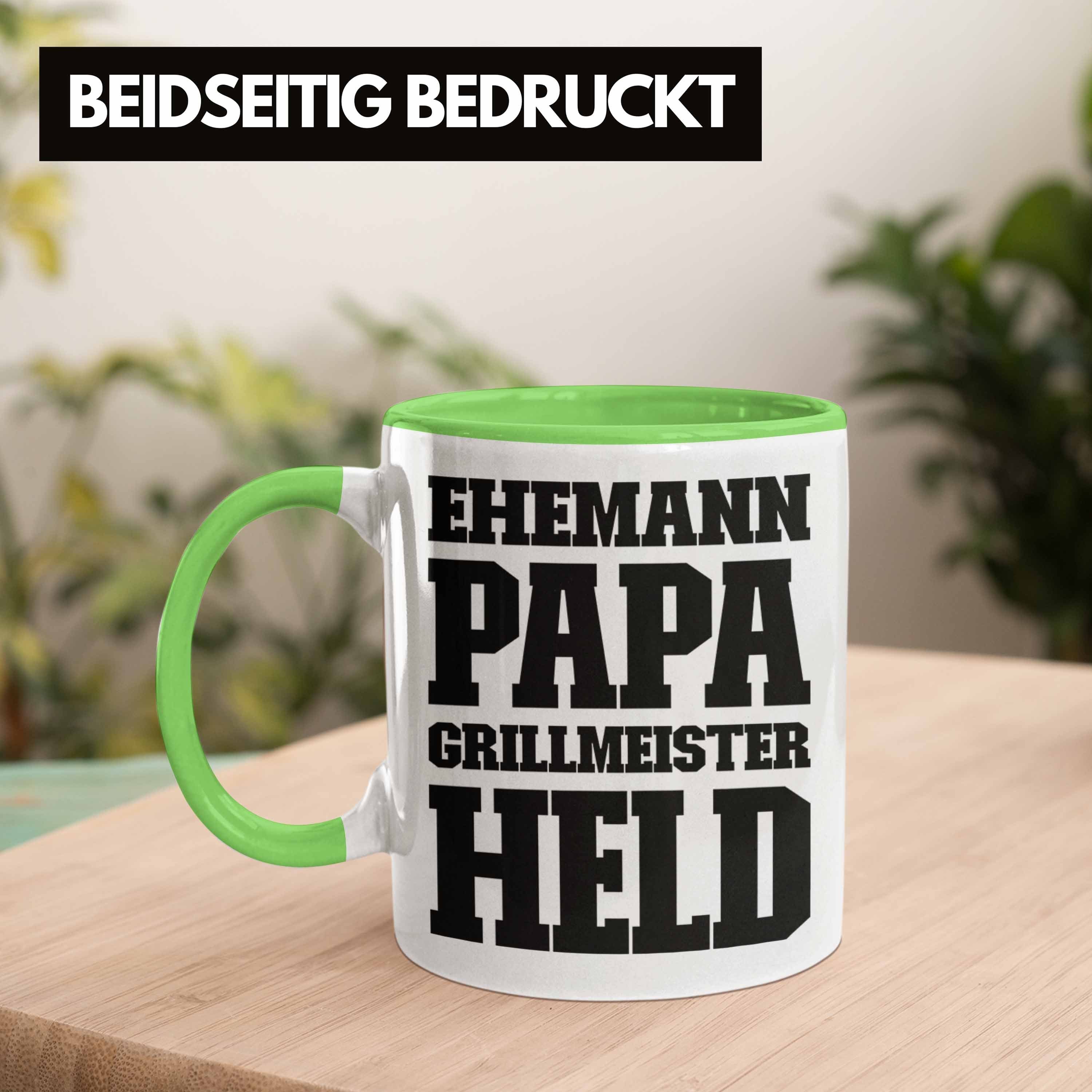 Trendation Tasse Sommer Tasse Held Vatertag Ehemann Geschenk - Geschenkidee Kaffeetasse Trendation Papa Grillen Becher Grün