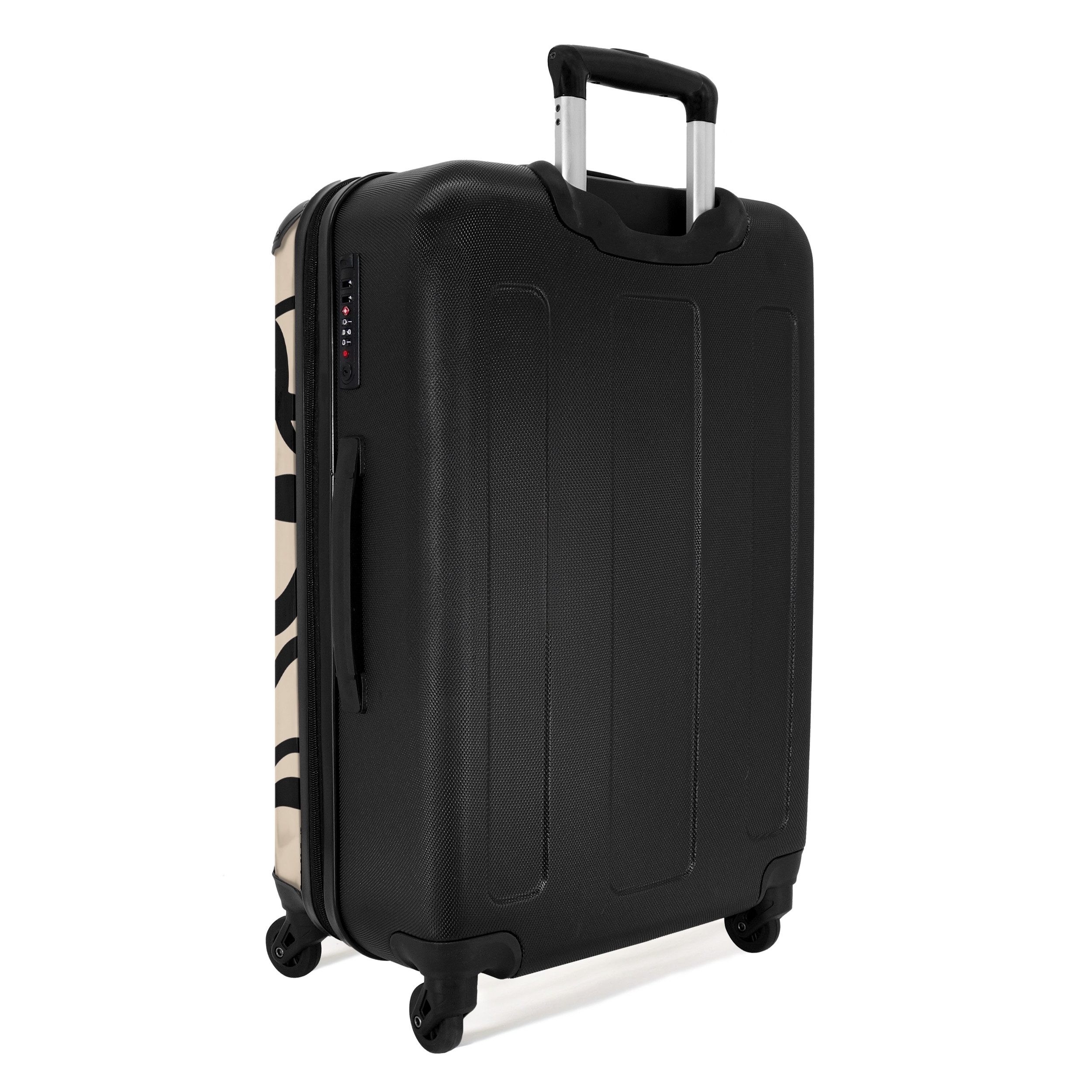 NoBoringSuitcases.com© Hartschalen-Trolley Beige mit schwarzen abstrakten Linien 67 cm - 72 L, 4 Rollen, Hartschalenkoffer Mittel Groß für 20kg, Frauen Reisekoffer Trolley