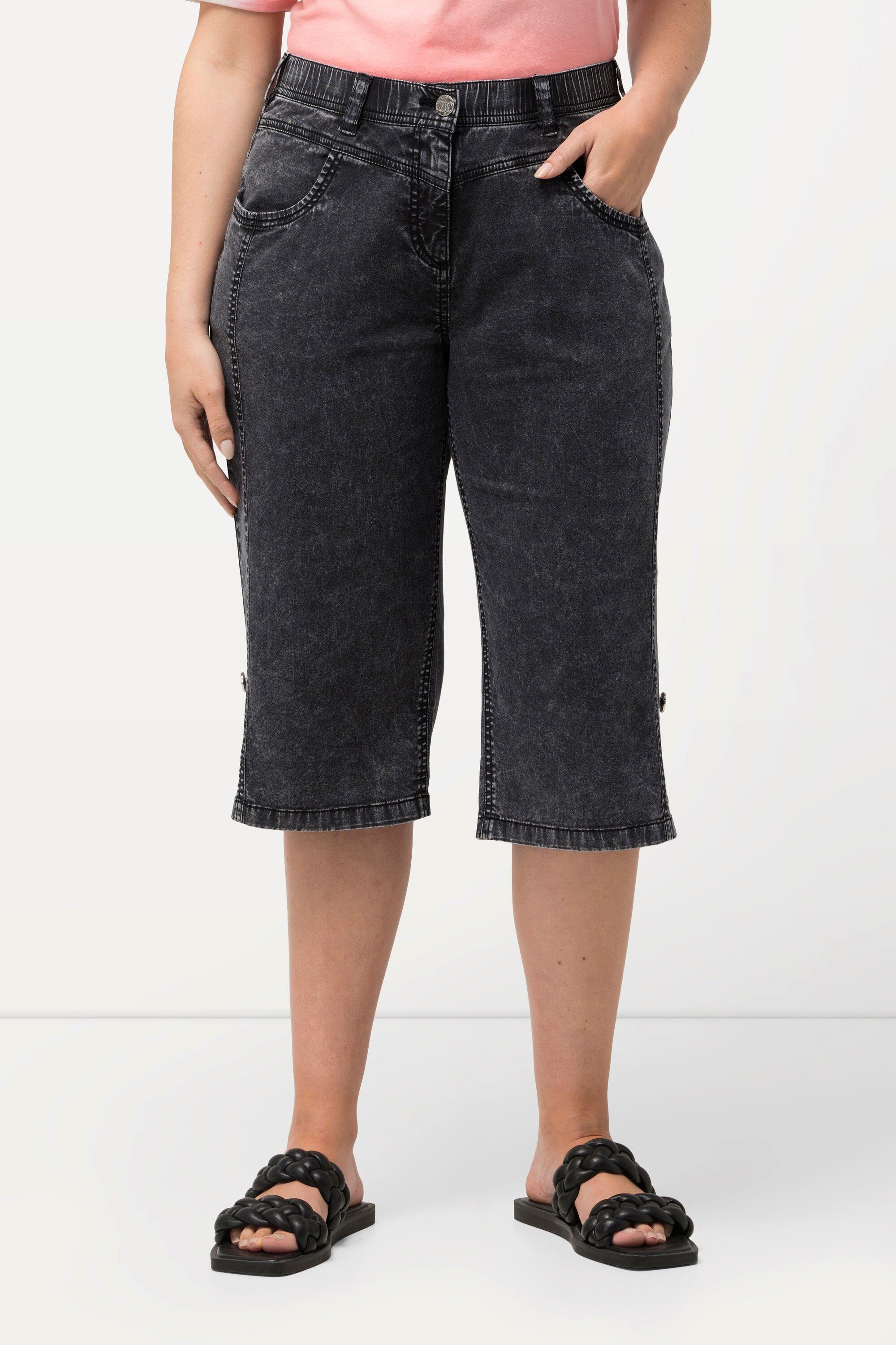 Ulla Popken Bermudas Jeans-Bermuda Used-Look gerades Bein Elastikbund