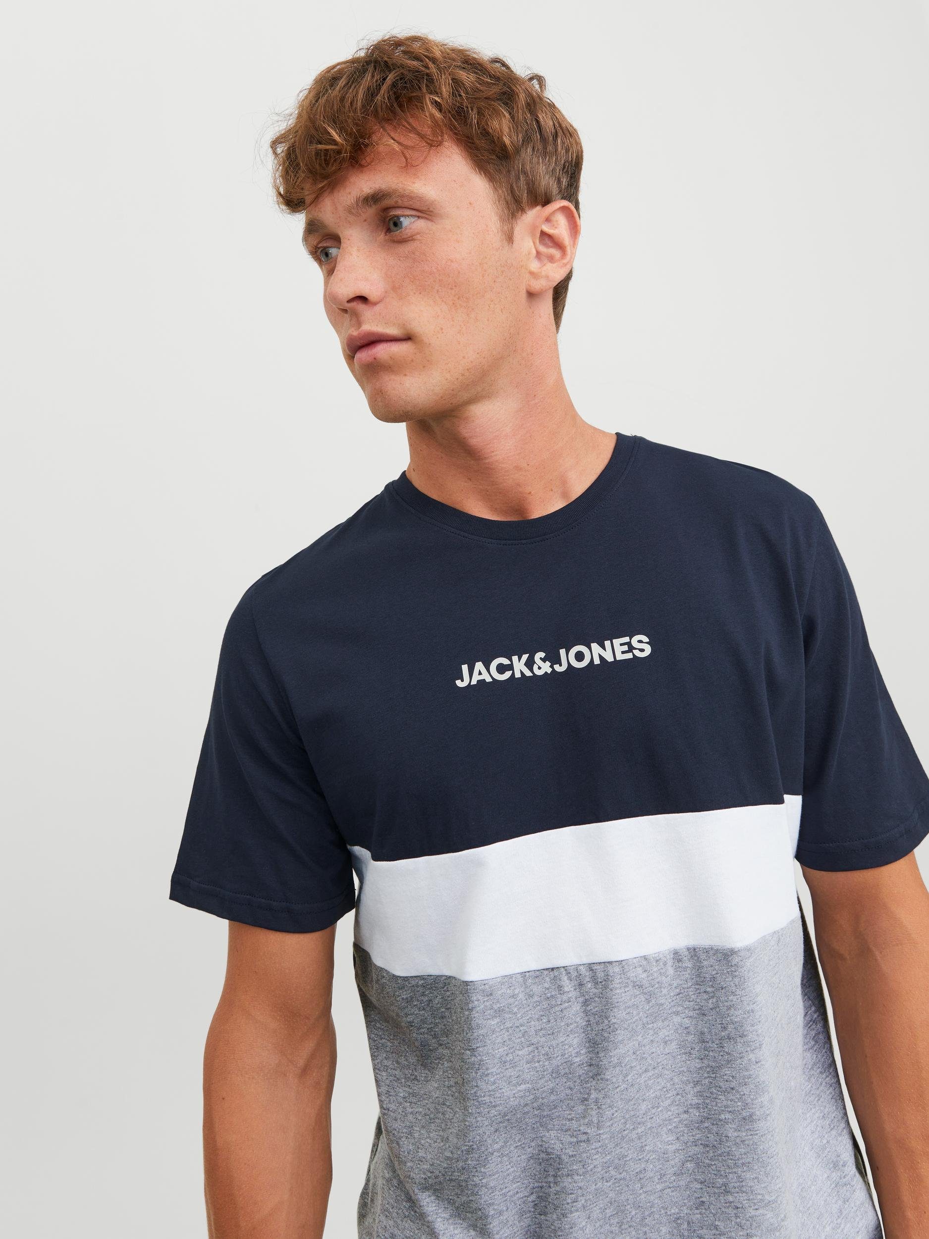 Navy Jack & SS Jones JJEREID Blazer NOOS BLOCKING TEE Rundhalsshirt