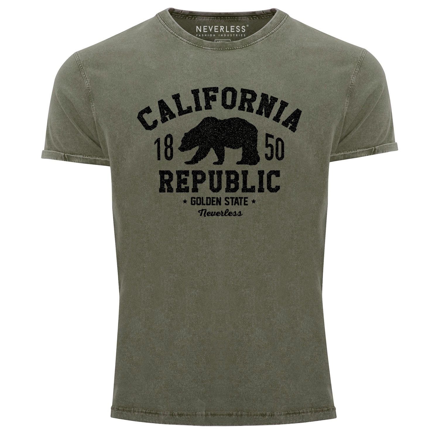 Print-Shirt Neverless® Herren T-Shirt Vintage Shirt Printshirt California