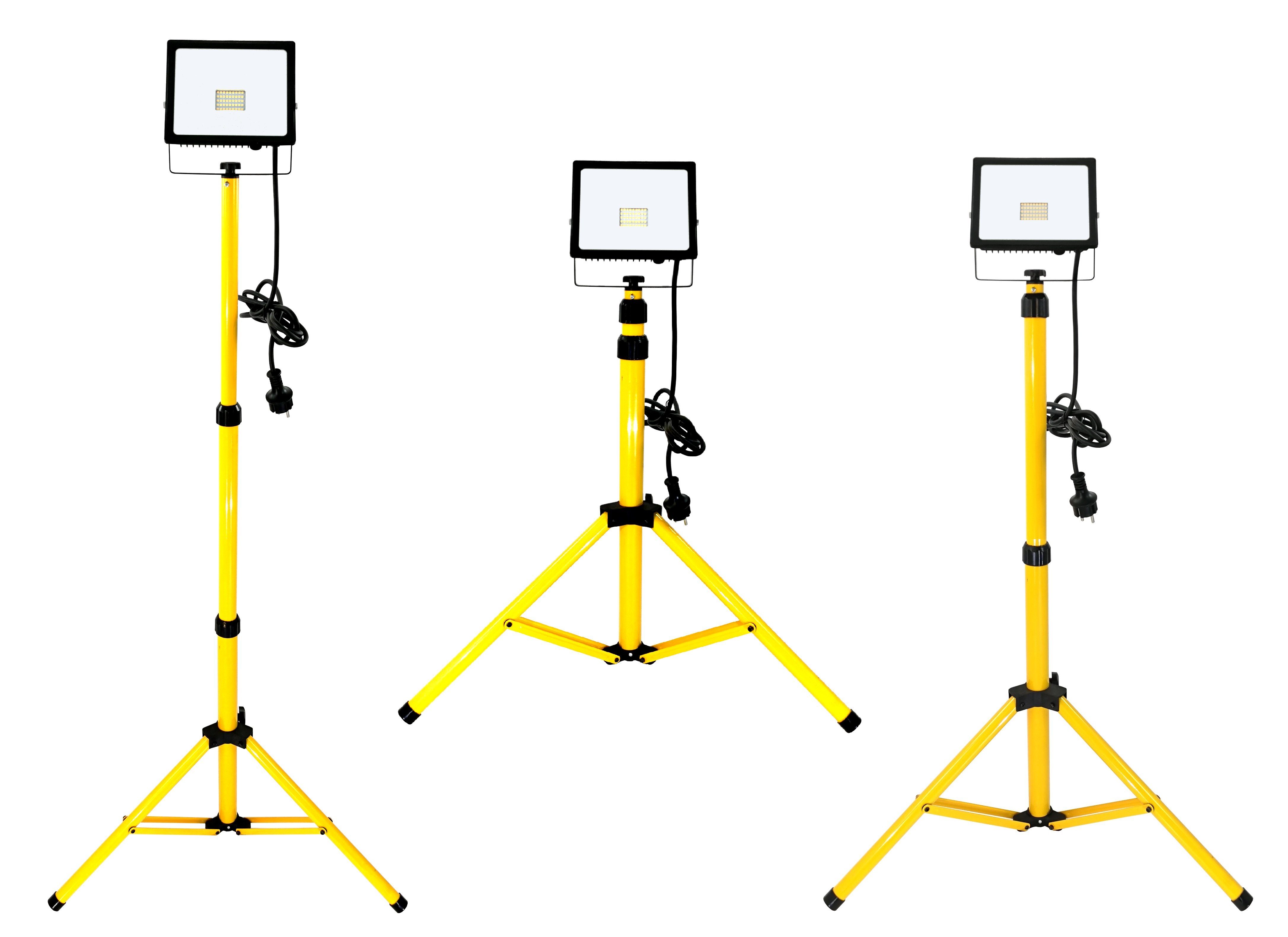 Arbeitstrahler G1504-306 LED I Tageslichtweiß LED 1x Baustrahler in I höhenverstellbar TRANGO Watt I Teleskop 6000K mit von Gelb 66-170 3m Strahler I Baustrahler, (kaltweiss) Stativ cm I *WORK* Kabel, 30 zusammenklappbar