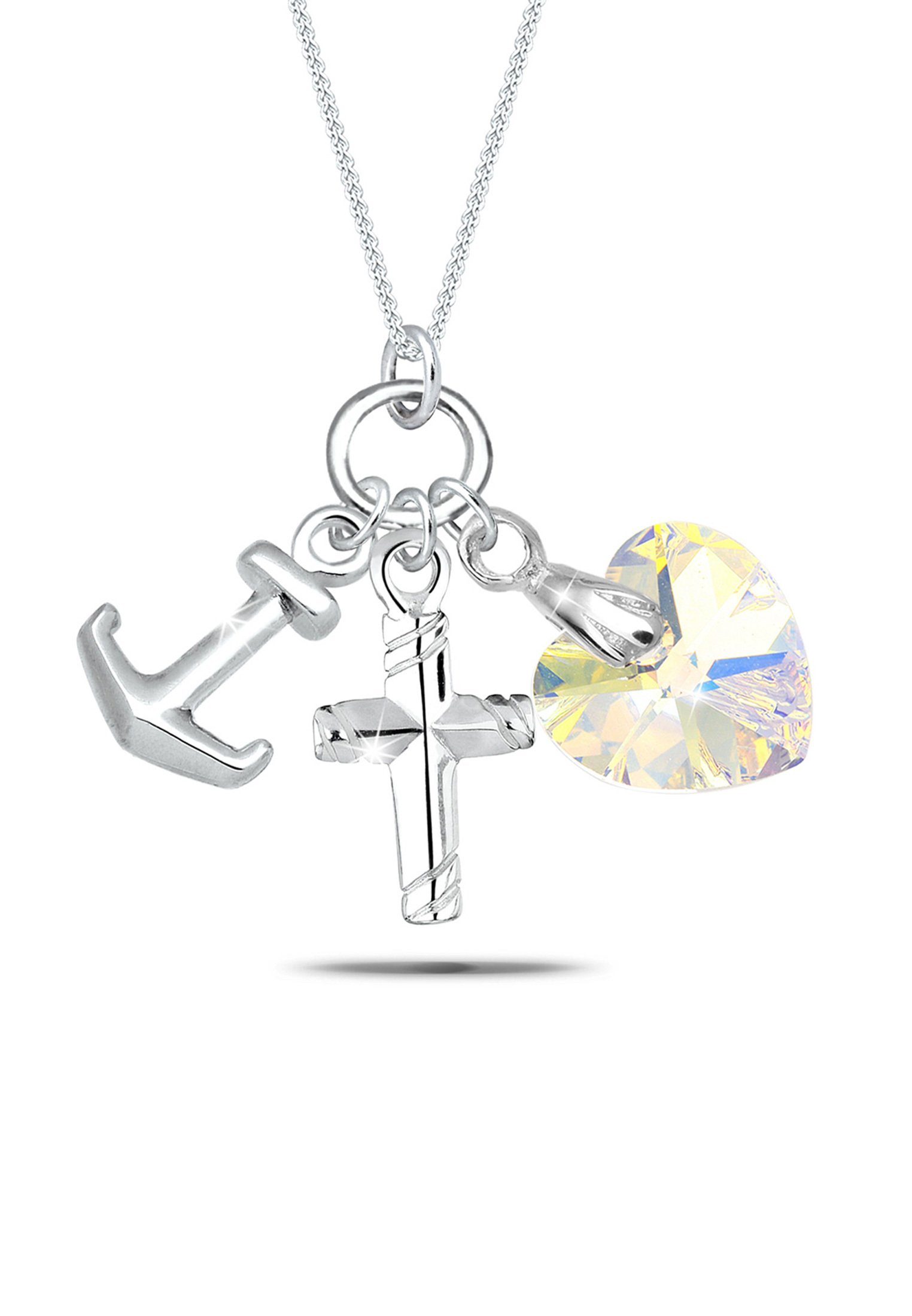 Elli Collierkettchen Herz Kreuz Anker Kristalle Silber, Accessoire mit  Anker, Kreuz und Herz als Anhänger