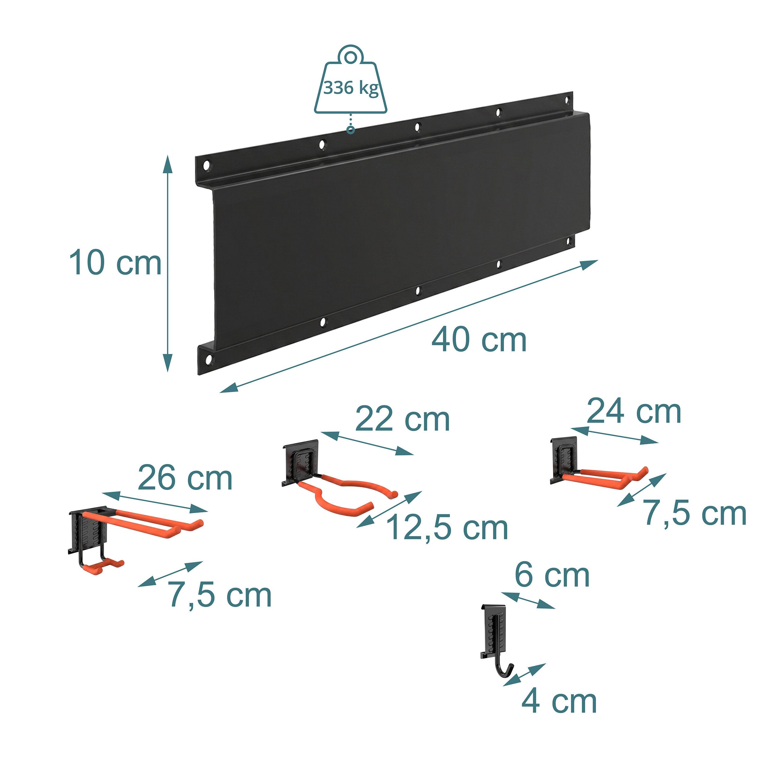 relaxdays Lochwand 8-tlg. Wandhaken Set, 0 Stk., mit 8 Haken, (8-tlg), Schwarz / Orange – Bild 4 von 5
