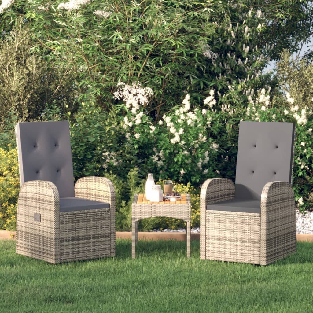 Gartenstuhl vidaXL Rattan (2 Poly Garten-Liegestühle mit 2 St) Stk. Grau Auflagen