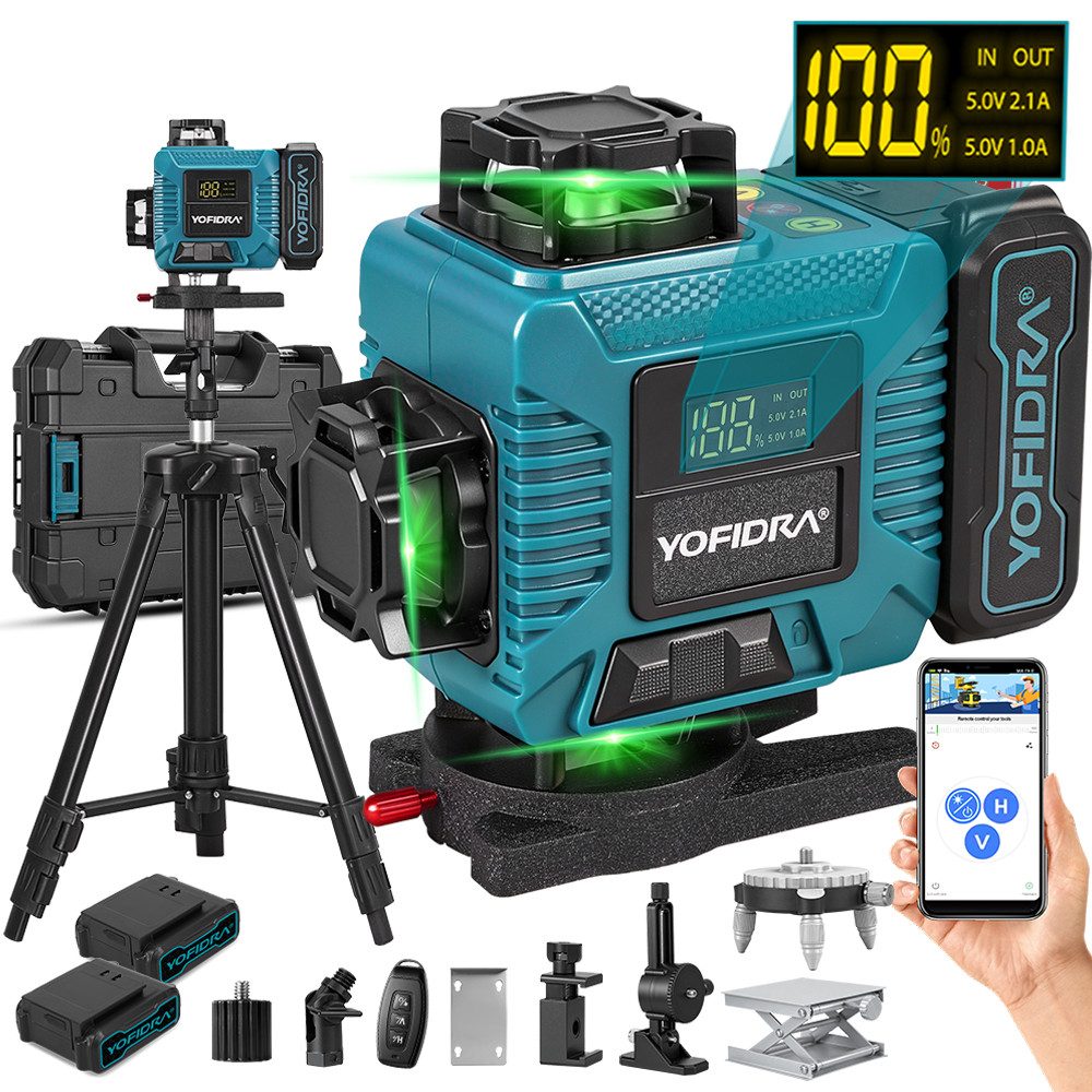 Yofidra Kreuzlinienlaser mit Stativ – 16 Linien 4D Laser Wasserwaage Grün, (1 St), 4×360° Laser Level IP54 für Bodenfliesen Verlegung Kit