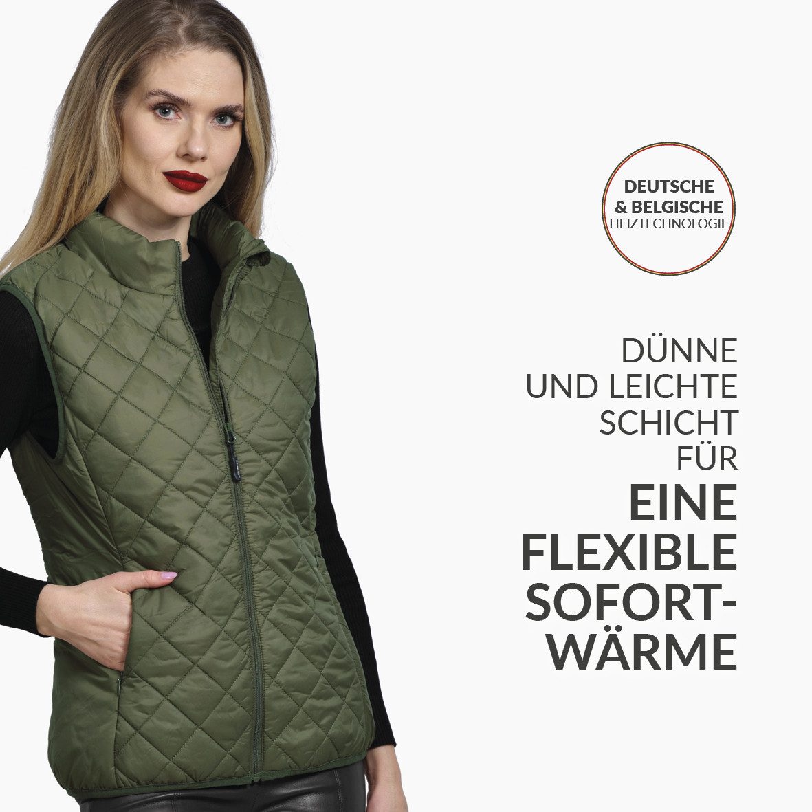 30seven Jagdweste beheizte Weste Slim Fit - Khaki 5V Set inkl. 2 Powerbanks & Ladegerät