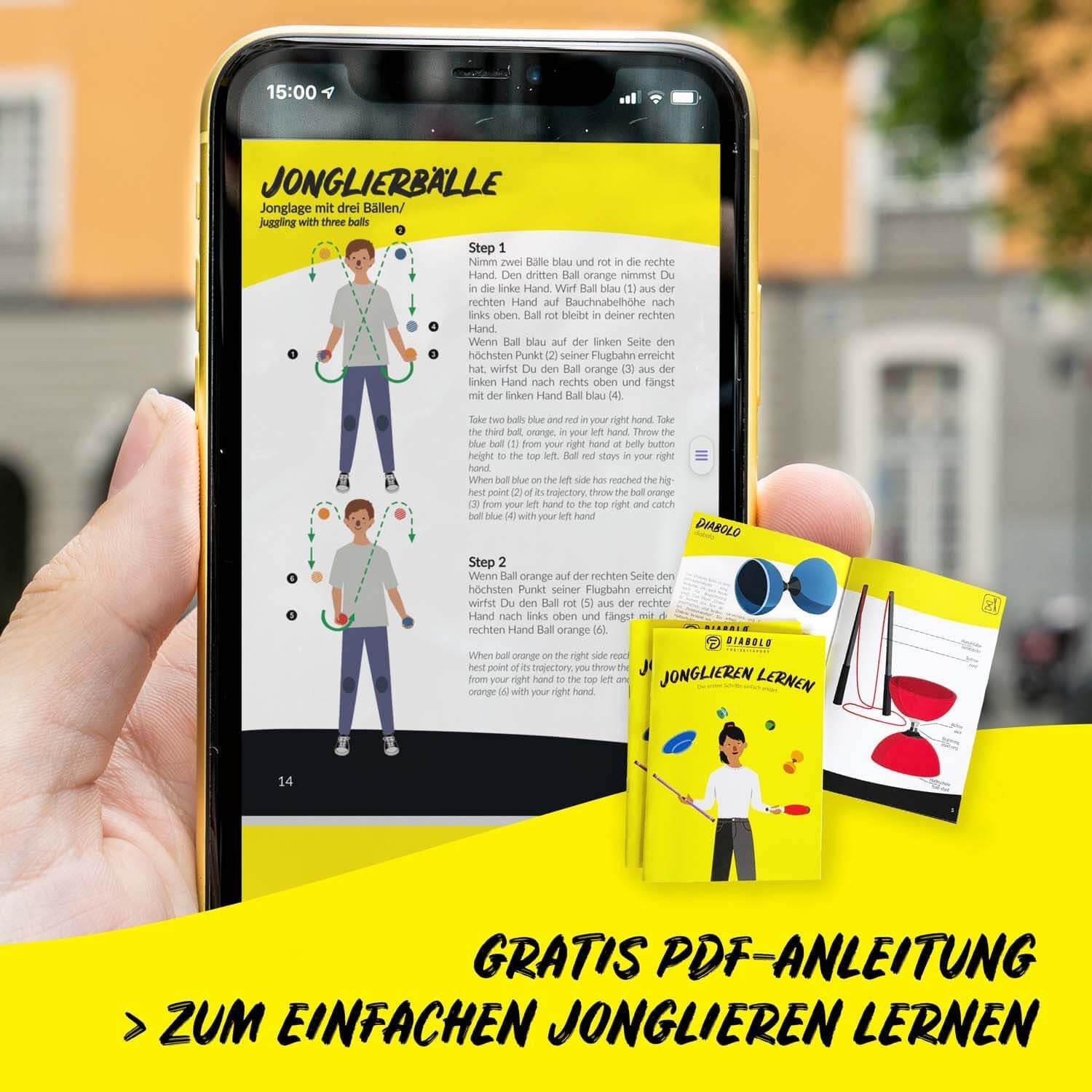 Diabolo Freizeitsport Jonglierball 3er & 5er Set, Jonglierbälle vierfarbig und zweifarbig (Balljonglage Set Zweifarbig - Weiche Lernbälle für Einsteiger, 5-St., Koordinationsbälle 5 Stück - Softbälle zum Jonglieren Lernen), 5er Juggling Balls 62 mm, 100g - Profi Training mit Vogelhirse