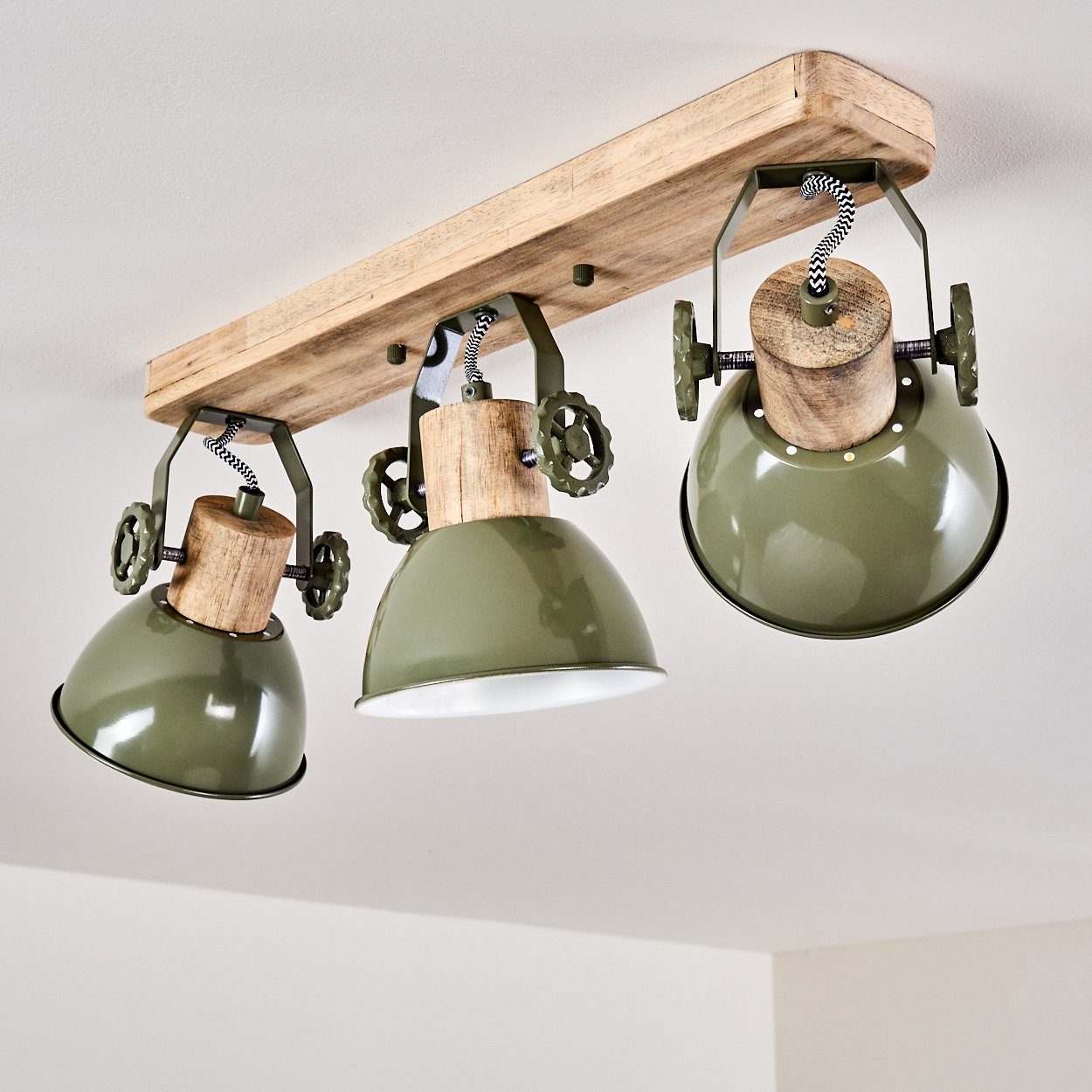 in 3xE27, Spot Metall/Holz Design hofstein Deckenlampe Deckenleuchte mit Grün/Weiß/Braun, »Cotes« im ohne Leuchtmittel, verstellbaren Strahlern, aus Retro/Vintage