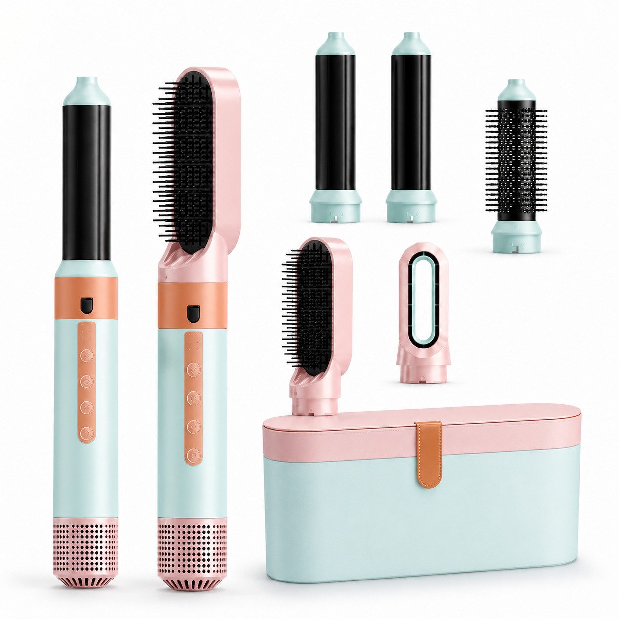 Tekoo Multihaarstyler Haarstyler 5-in-1 Set: Warmluftbürste, Föhn & Lockenstab, für Locken, 5-in-1 Multifunktionsstyler, 110.000 U/min, Anti-Frizz durch Ionen