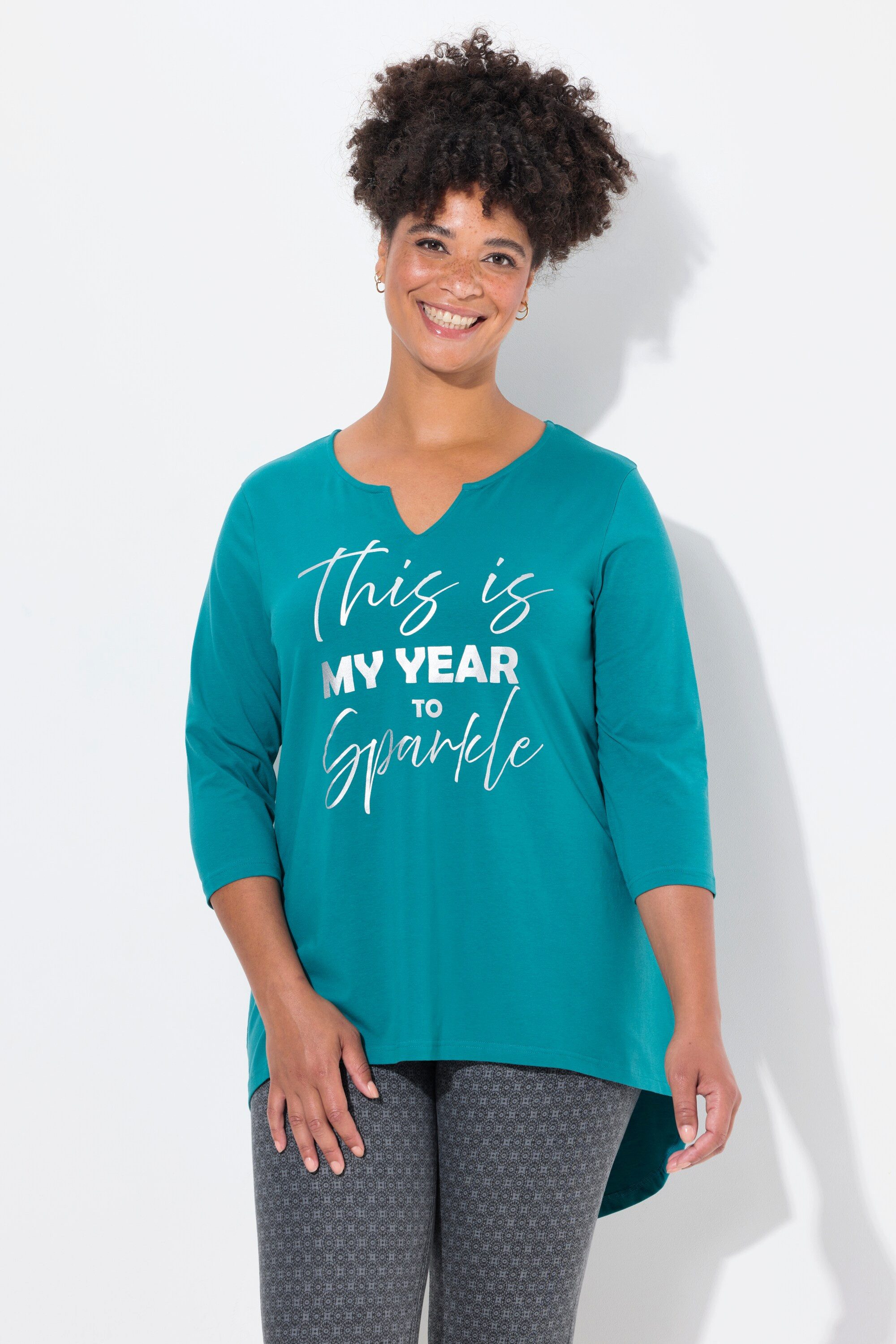 T-Shirt T-Shirt A-Linie Statement-Druck 3/4-Ärmel