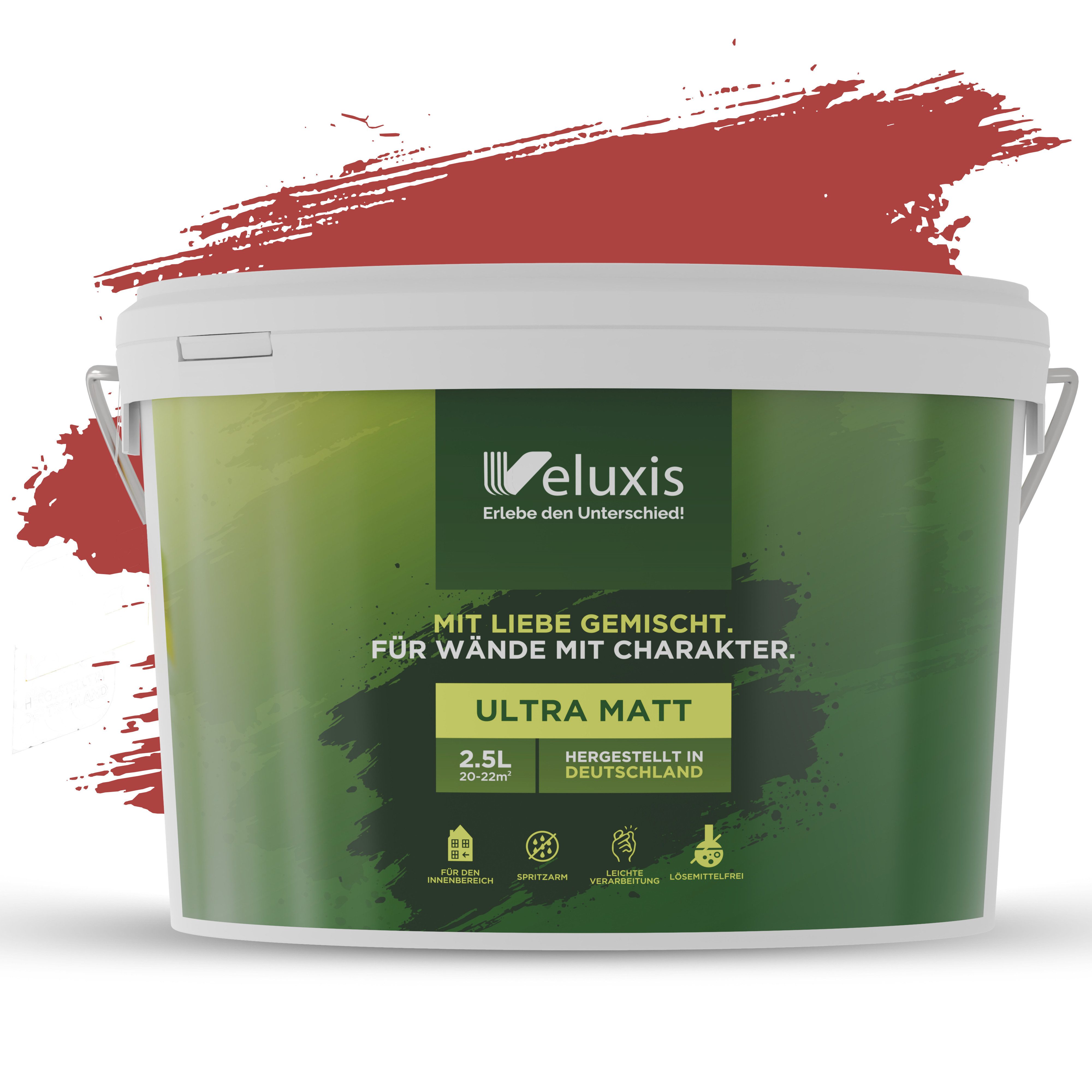 Veluxis Wandfarbe Veluxis® Wandfarbe Universal, Deckkraft-Klasse 1, Streifenfrei, tropfarm & VOC-frei