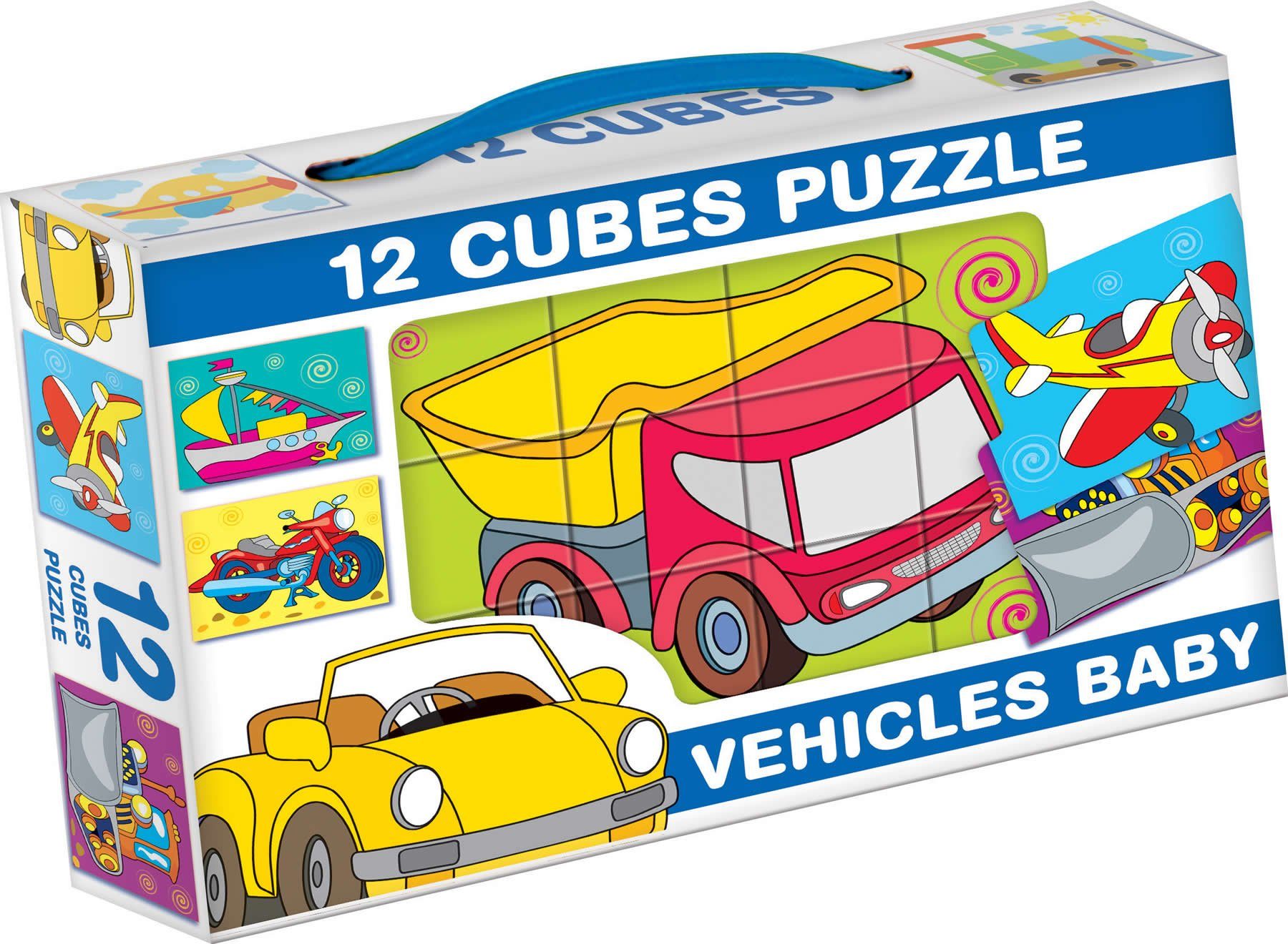 Dohany Würfelpuzzle Bilderwürfel 12-tlg. Kinderpuzzle Baby Fahrzeuge, Puzzleteile