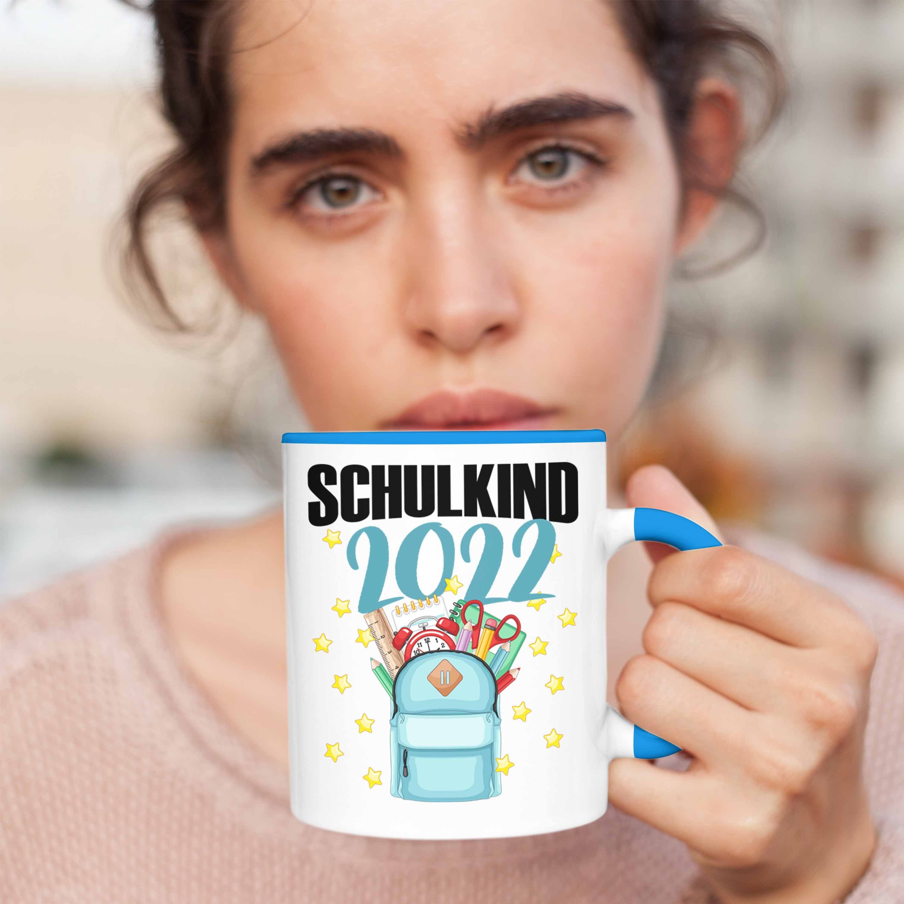 Trendation Tasse Trendation - Einschulung Schulstart Blau Füllung Schultag Geschenkidee Schulkind Geschenk 1. Schulanfang Schultüte 2022 Schuleinführung Mädchen Tasse