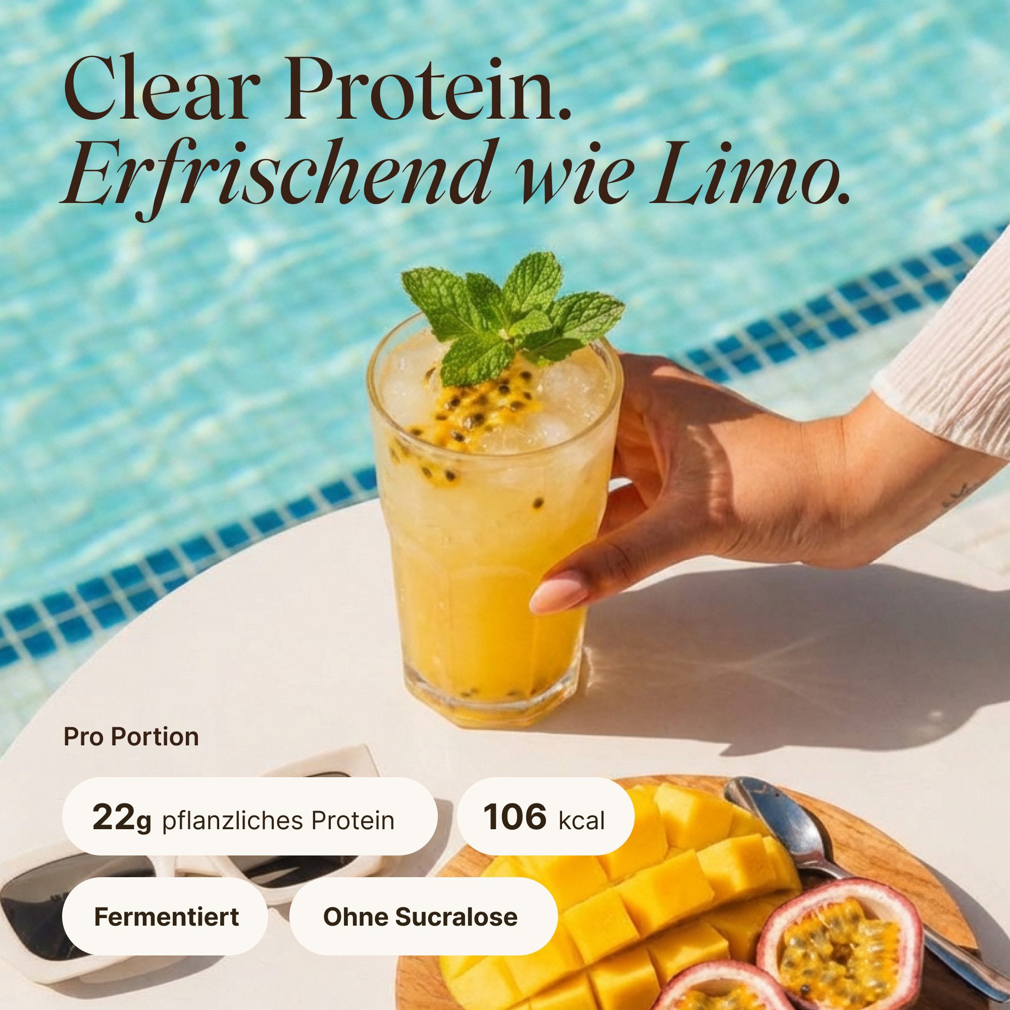 VETAIN Clear Protein Vegan - 22g Protein - ohne Sucralose - Pulver, - 480g à, Fermentiert, cleane Zutatenliste, natürliche Aromen & Fruchtpulver