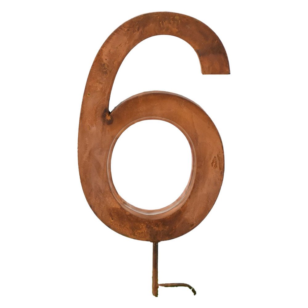 UNUS ELEMENTS Hausnummer Gartenstecker Hausnummer groß Ziffer 0-9 im Rostdesign, (60x26x5cm), Nummer 6, Hausnummerschild, wetterfest, Metallnummer