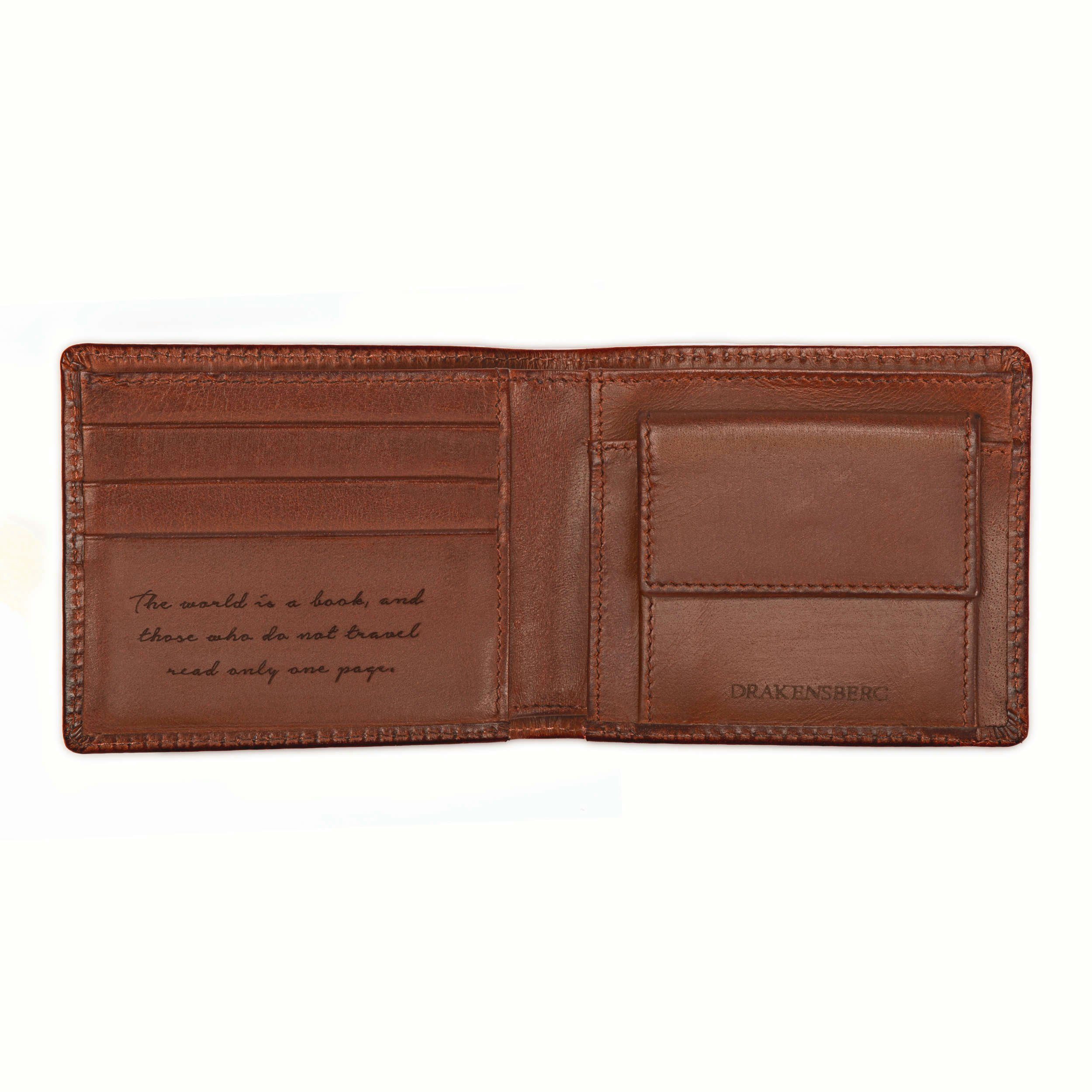 Geldbörse graviertem RFID und Leder für Vintage-Braun, Herren Geldbeutel mit »Joe« Schutz DRAKENSBERG Brieftasche Reisezitat