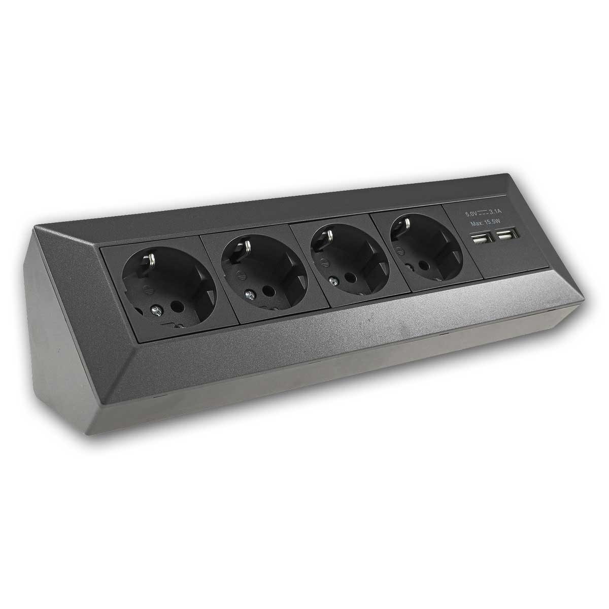 ChiliTec Aufputz-Steckdose 4-fach Aufbau-Steckdosenblock + 2x USB, anthrazit