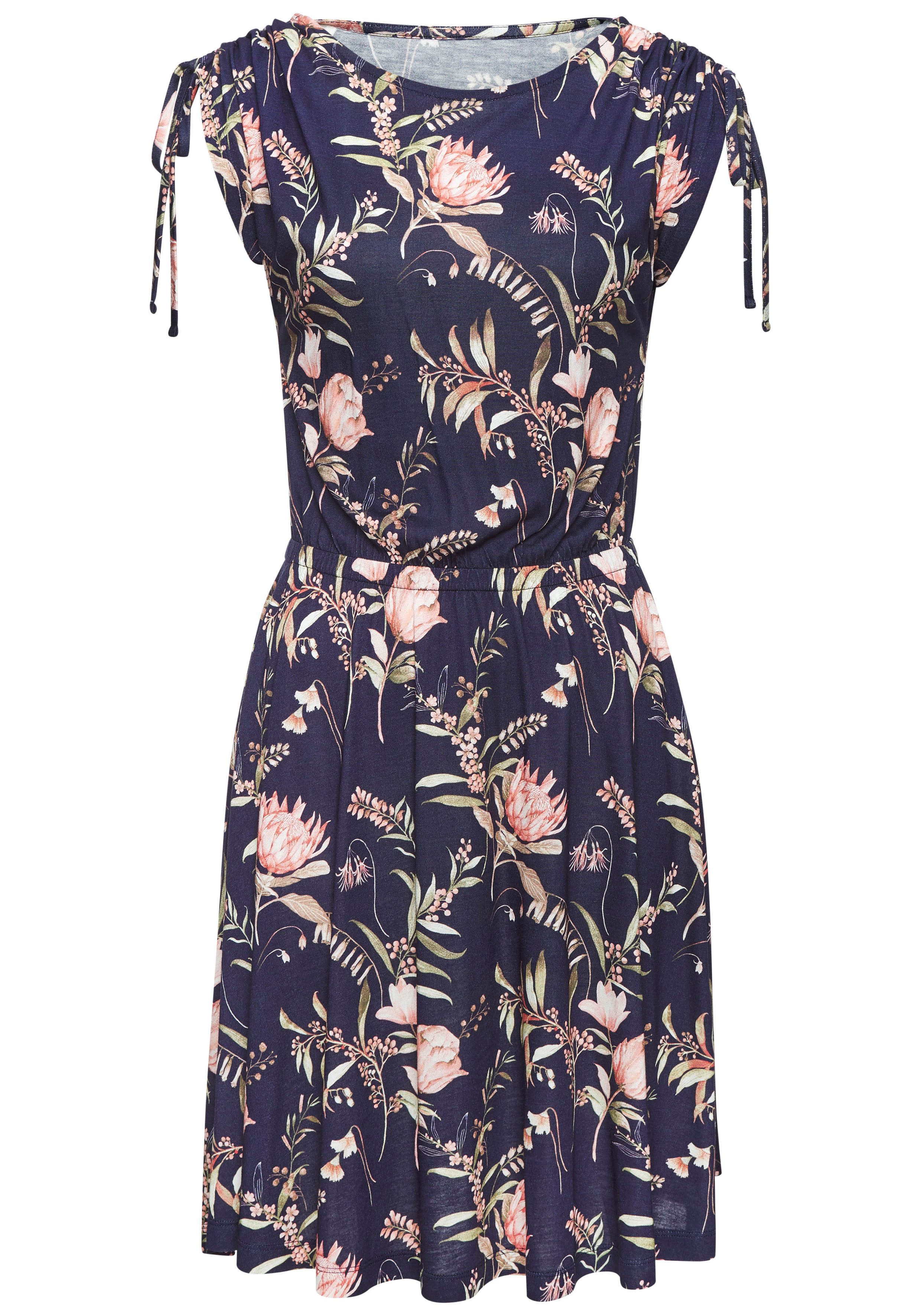 Vivance by Lascana Jerseykleid mit Blumenprint und Raffungen auf den Schultern lockeres Sommerkleid, Strandkleid, Druckkleid, Viskosekleid – Bild 2 von 5