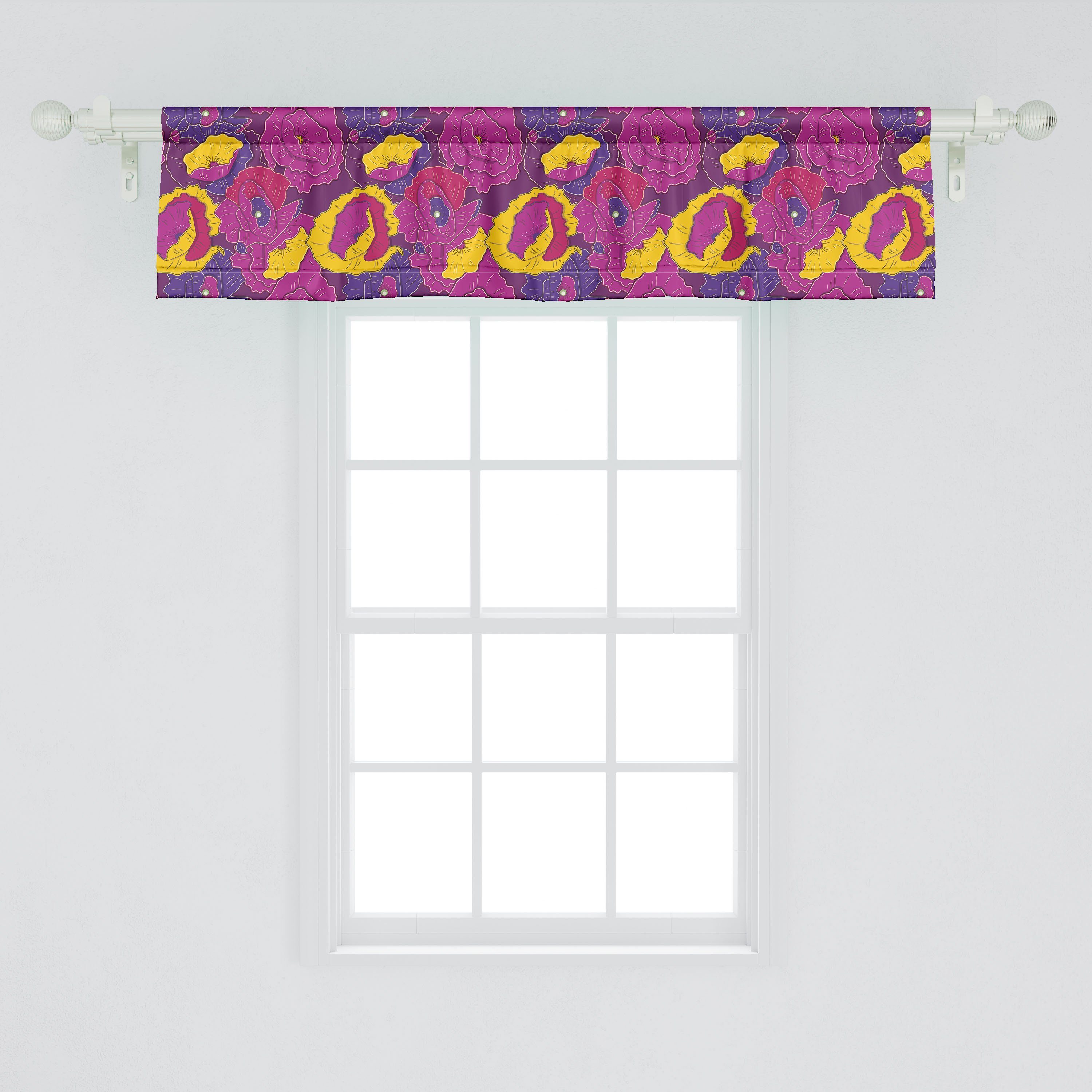 Stangentasche, Bunt Vorhang mit Scheibengardine Küche Abakuhaus, Schlafzimmer Volant für Dekor Meadow Microfaser, Poppy