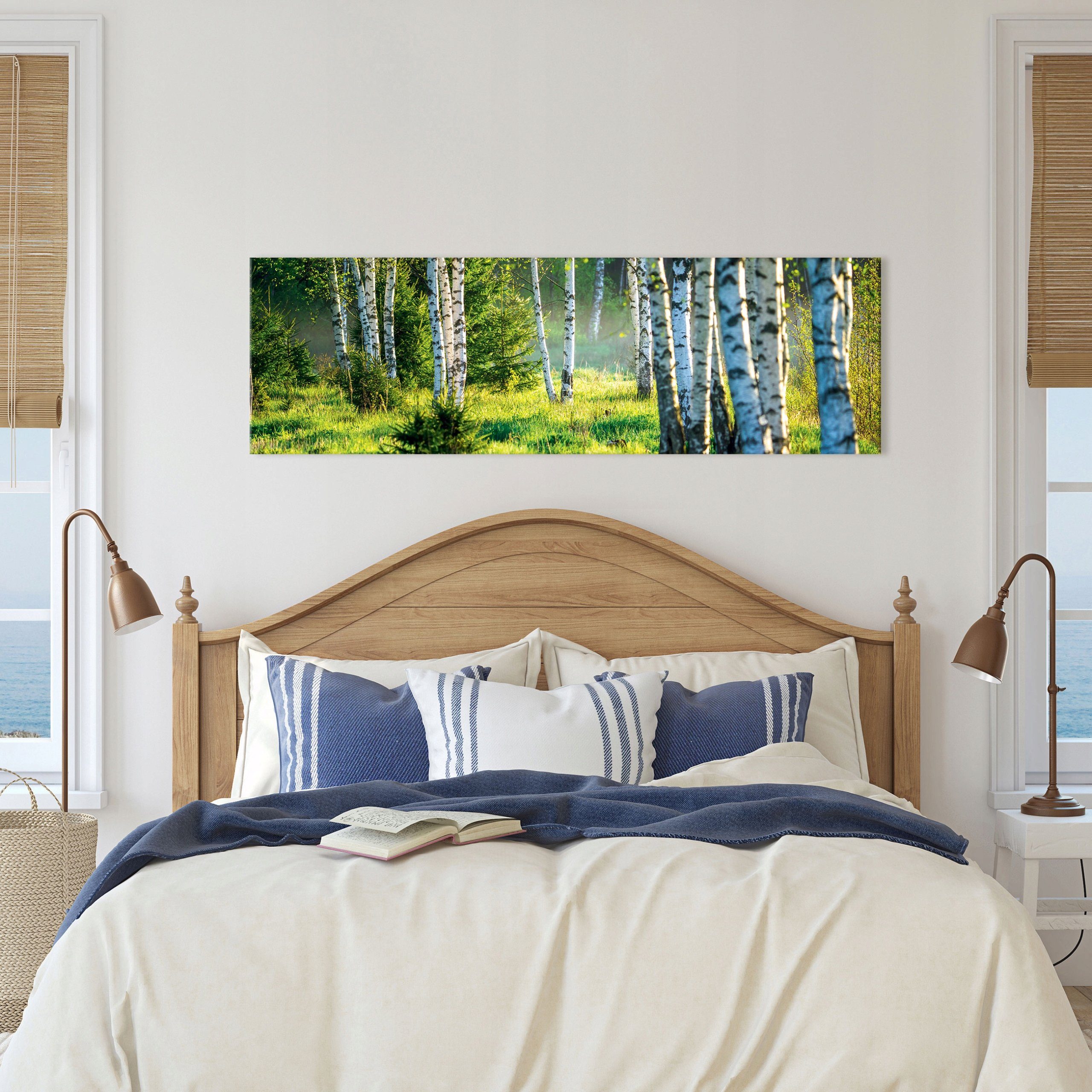 Wallarena XXL Leinwand Birkenwald Natur Wald 145x45 Wandbilder Modern Wald Leinwandbilder Auf Landschaft Schlafzimmer, Kunstdruck für Aufhängefertig Leinwandbild Wohnzimmer Wandbild Canvas cm Groß Bilder (Einteilig), Panoramabild Bild