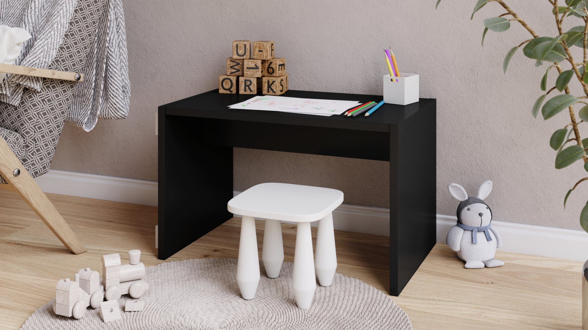 designimpex Beistelltisch Design Ecktisch Tisch mit Hugo Schwarz Rollen Beistelltisch matt Notebooktisch