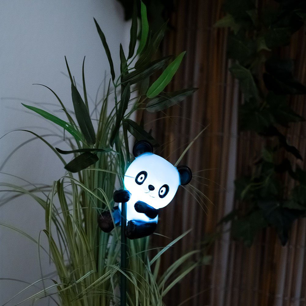 etc-shop LED Solarleuchte, LED-Leuchtmittel fest verbaut, Warmweiß, LED Solar Steck Leuchte Panda Bär Garten Deko Erdspieß Blätter