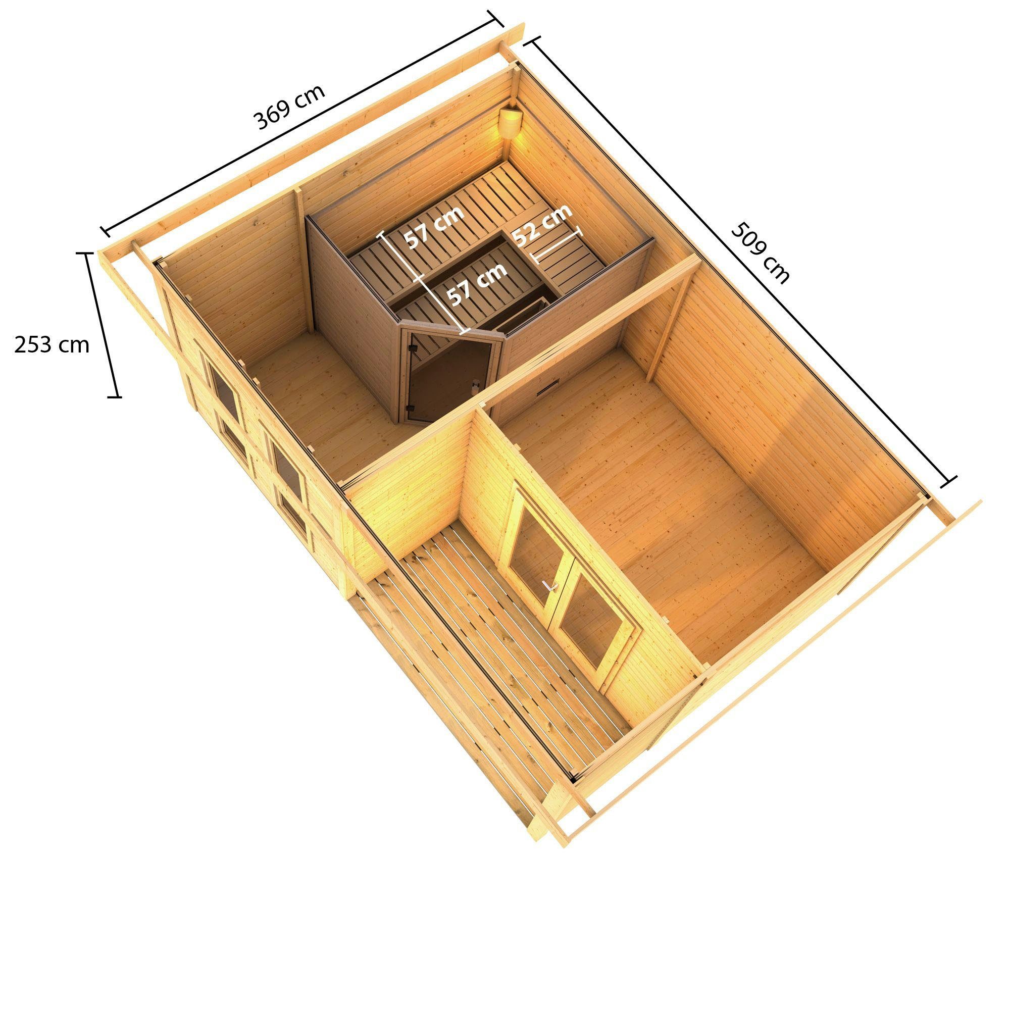 KONIFERA Saunahaus Maiko 5 SET B, BxTxH: 490 x 368 x 231 cm, 38 mm, Ofen 9 KW externe Strg easy