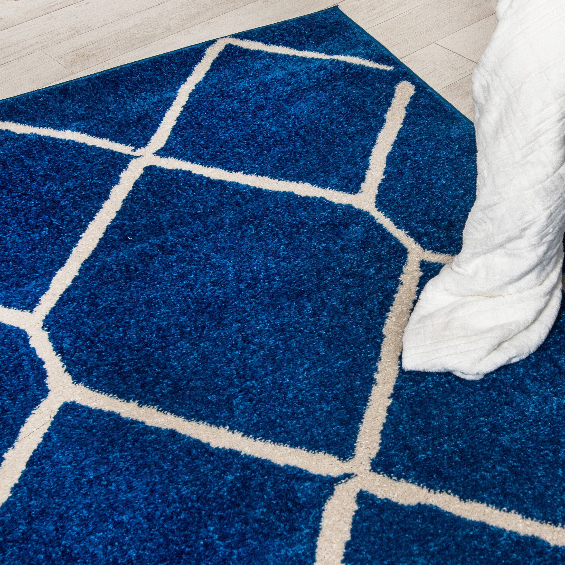 Kurzflor, x Mazovia, - 7 cm, Muster Teppich Höhe Geeignet Blau Kurzflor 80 farbe mm, 150 Geometrisch Fußbodenheizung, Designteppich für Modern