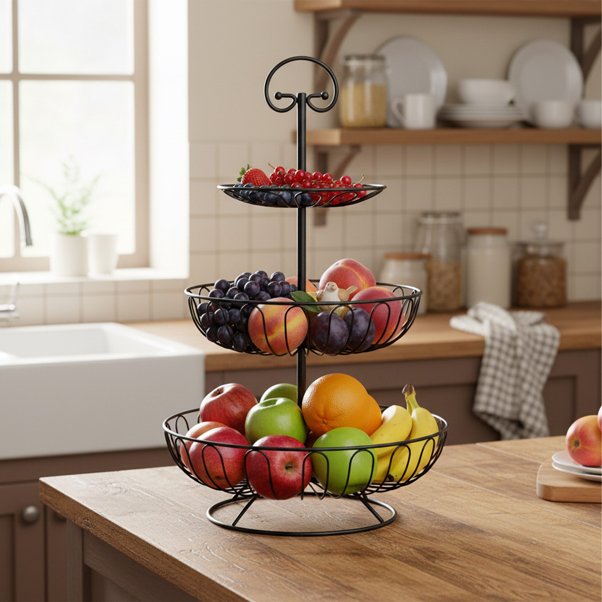 relaxdays Obstschale Obst Etagere 3 Etagen, Eisen, schwarz