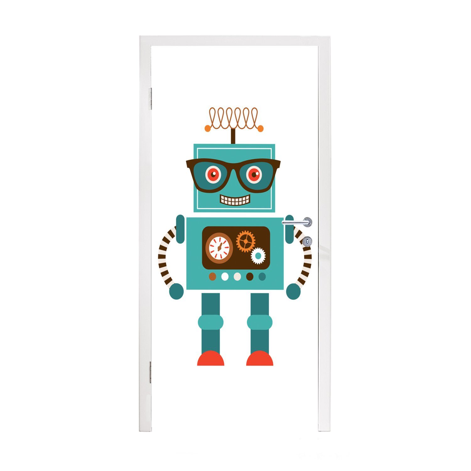 MuchoWow Türtapete Roboter - Schutzbrille - Zahnräder - Gesicht - Jungen - Kinder, Matt, bedruckt, (1 St), Fototapete für Tür, Türaufkleber, 75x205 cm