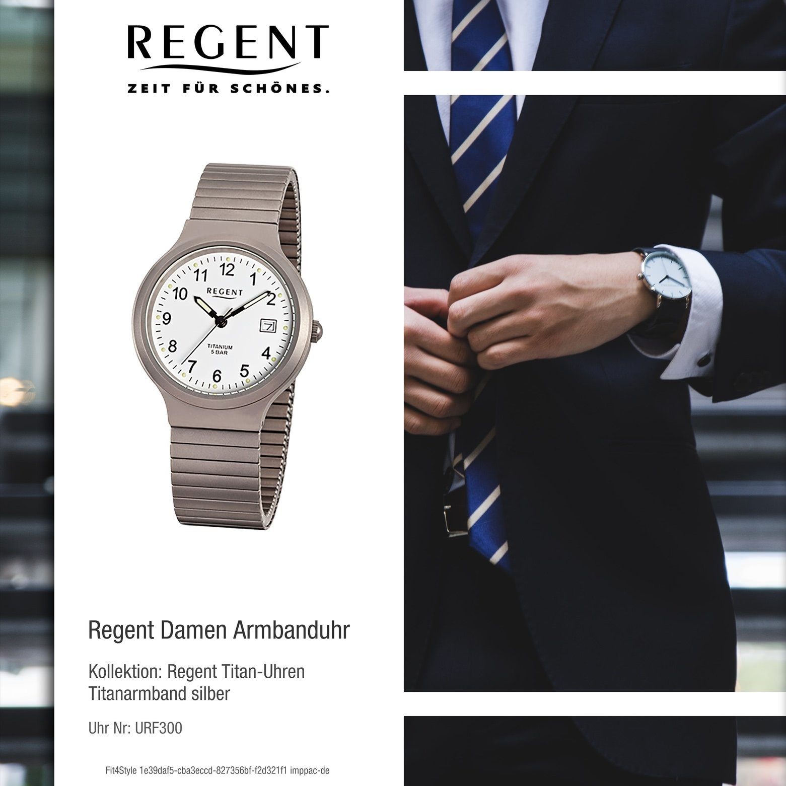 Herren Titanarmband Armbanduhr 36mm), (ca. Damen, grau, mittel Herren-Armbanduhr rund, Quarzuhr silber Damen Regent Regent